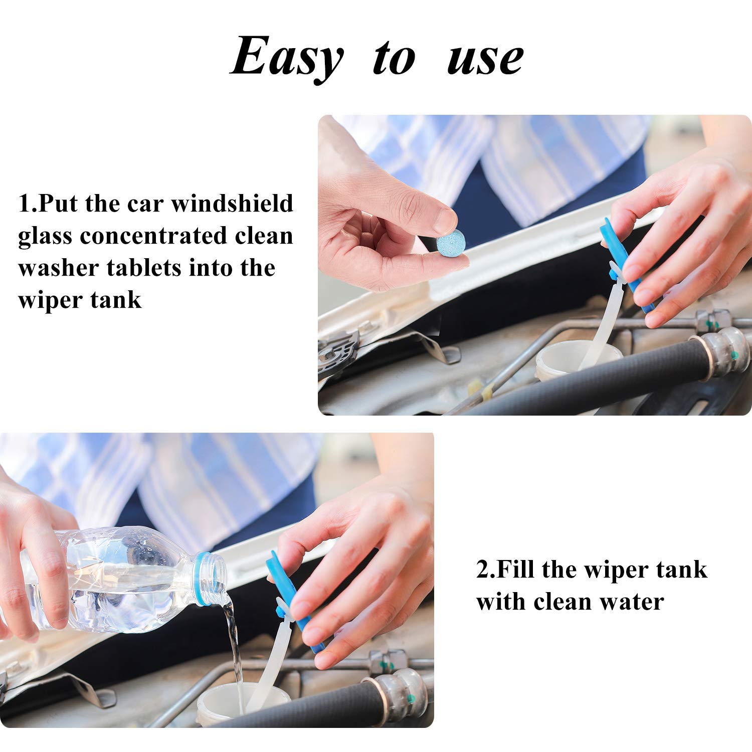 Boao 100-Pack Windshield Washer Tablets - Concentrated Car Glass Cleaner Effervescent Tablets for Auto Windshield Wiper Fluid, Removes Stains & Improves Visibility - Perfect for Road Trips, Winter Driving & Daily Car Maintenance