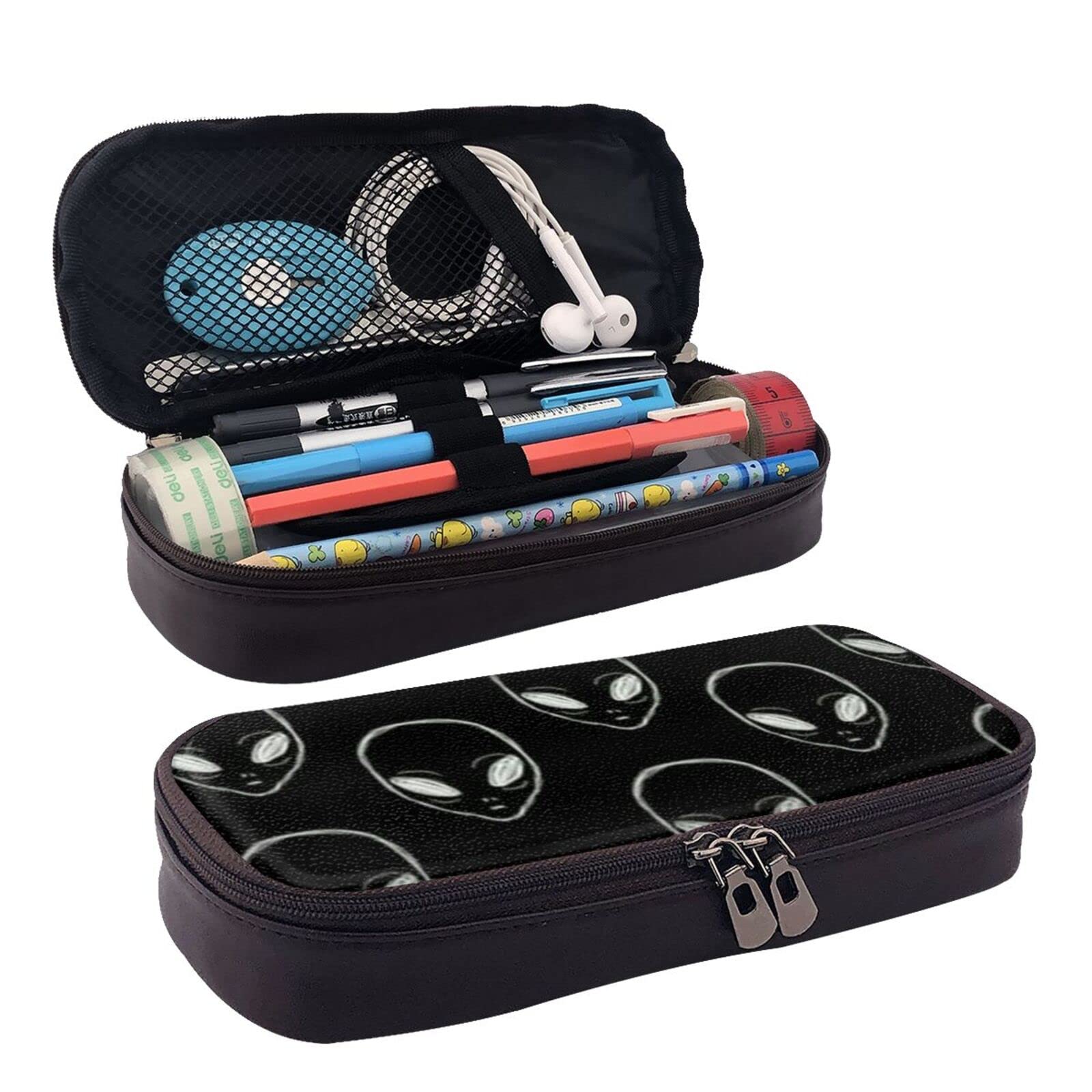 Alien Black Large Capacity Pencil Case - Big Storage Pen Pouch for School, Office & College - Perfect Pencil Organizer for Students, Boys & Girls - Ideal for Backpacks, Desks & Study Organization
