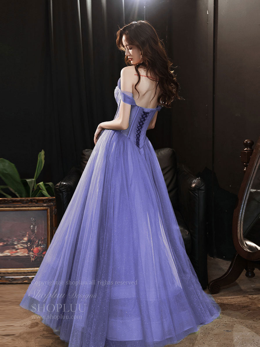 Elegant Purple Sweetheart Neck Tulle Long Prom Dress for Formal Evening & Graduation | Perfect for Homecoming, Wedding Guest & Special Occasions