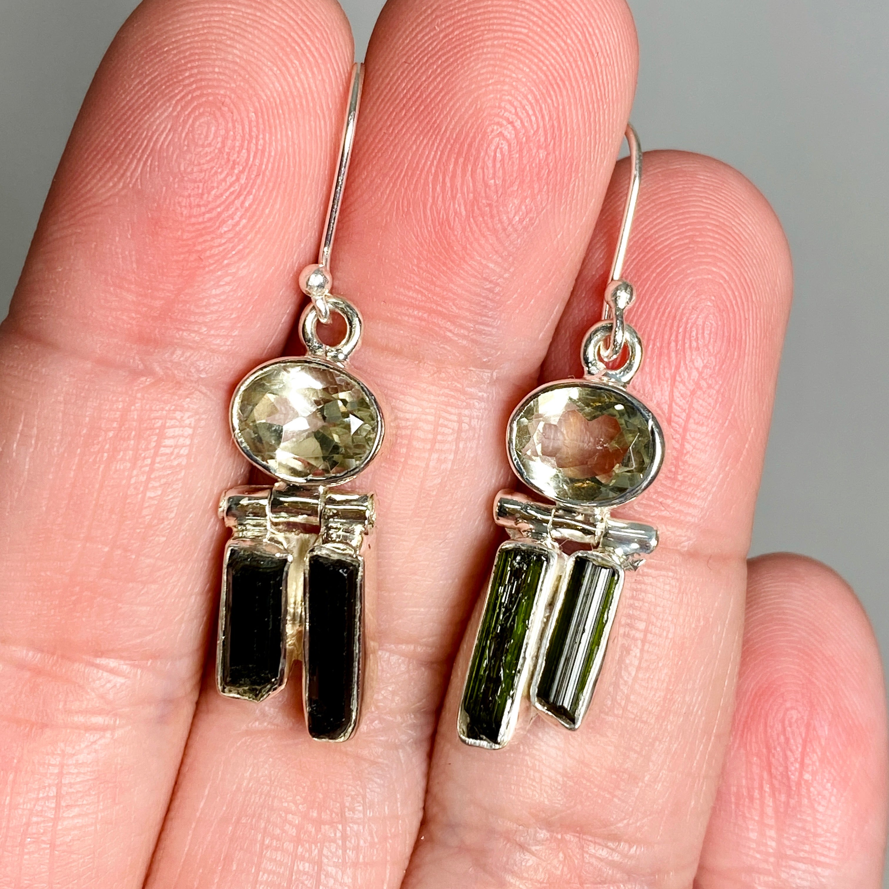 Black Tourmaline & Prasiolite Healing Crystal Earrings KEGJ1519 - Protection & Positive Energy Jewelry for Meditation & Spiritual Healing