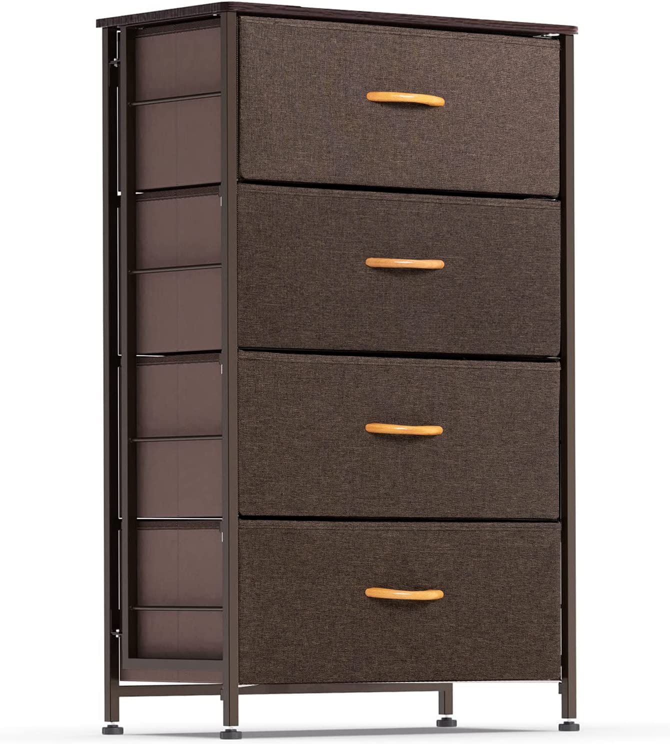 WAYTRIM 4-Drawer Fabric Storage Organizer with Steel Frame & Wood Top - Closet, Bedroom & Bedside Dresser for Boys & Girls - Easy Assembly (Coffee) - Perfect for Kids' Room Organization, Clothing Storage & Home Decor