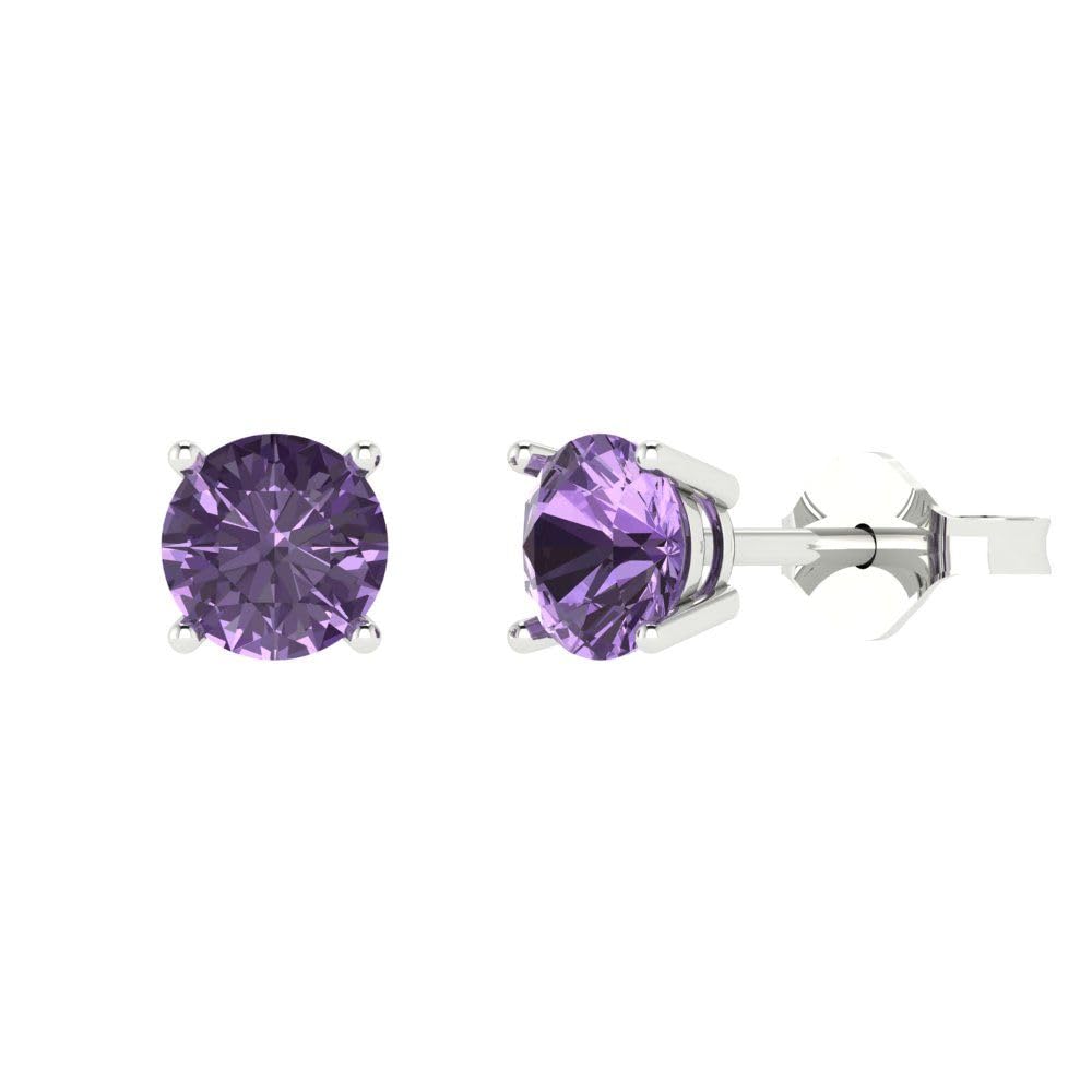 1.0ct Round Cut Genuine Simulated Alexandrite Stud Earrings in 14k White Gold - Push Back Design for Women | Perfect for Weddings, Parties & Everyday Elegance
