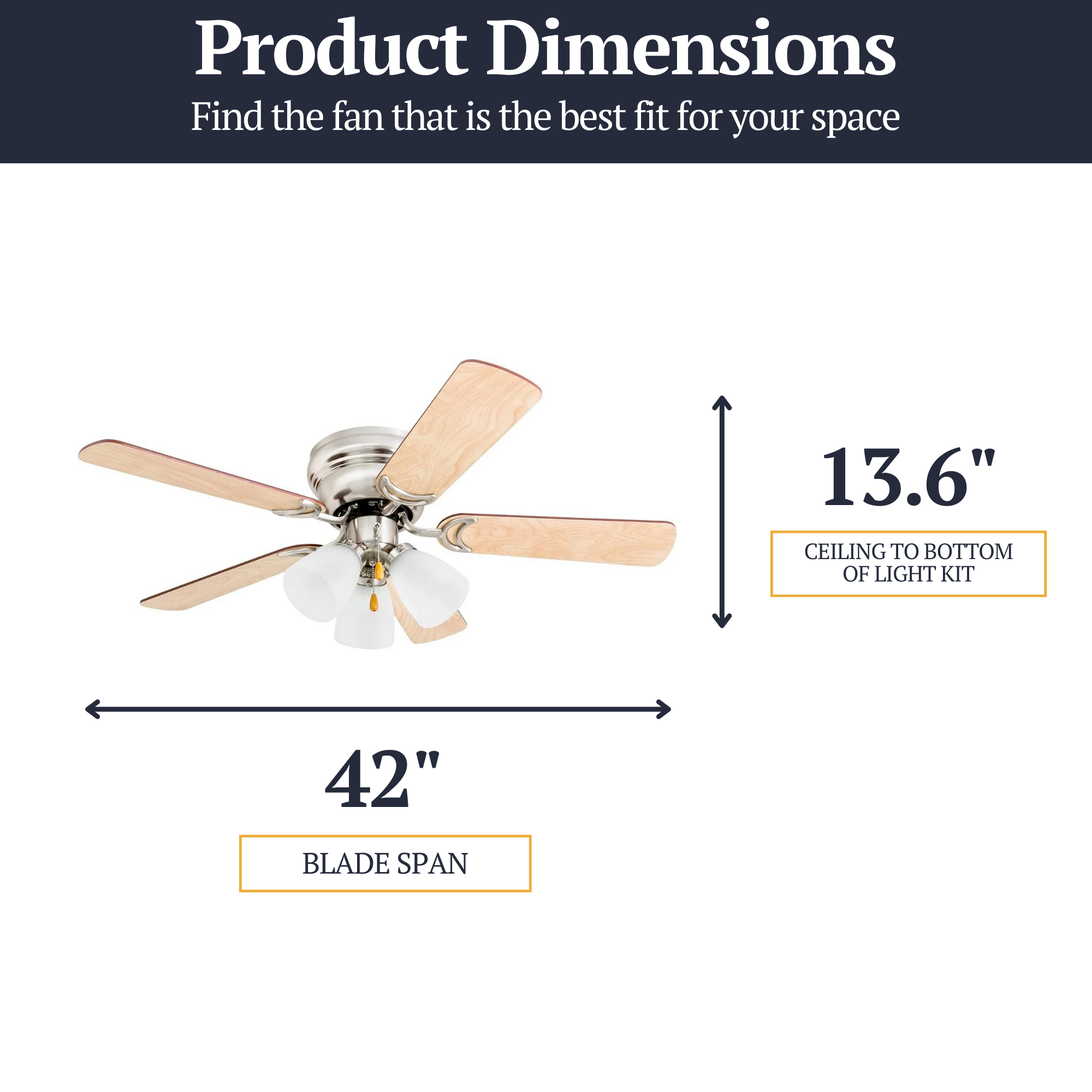 42 Inch Whitley Ceiling Fan with Pull Chain in Satin Nickel Finish - Perfect for Living Room, Bedroom & Outdoor Spaces