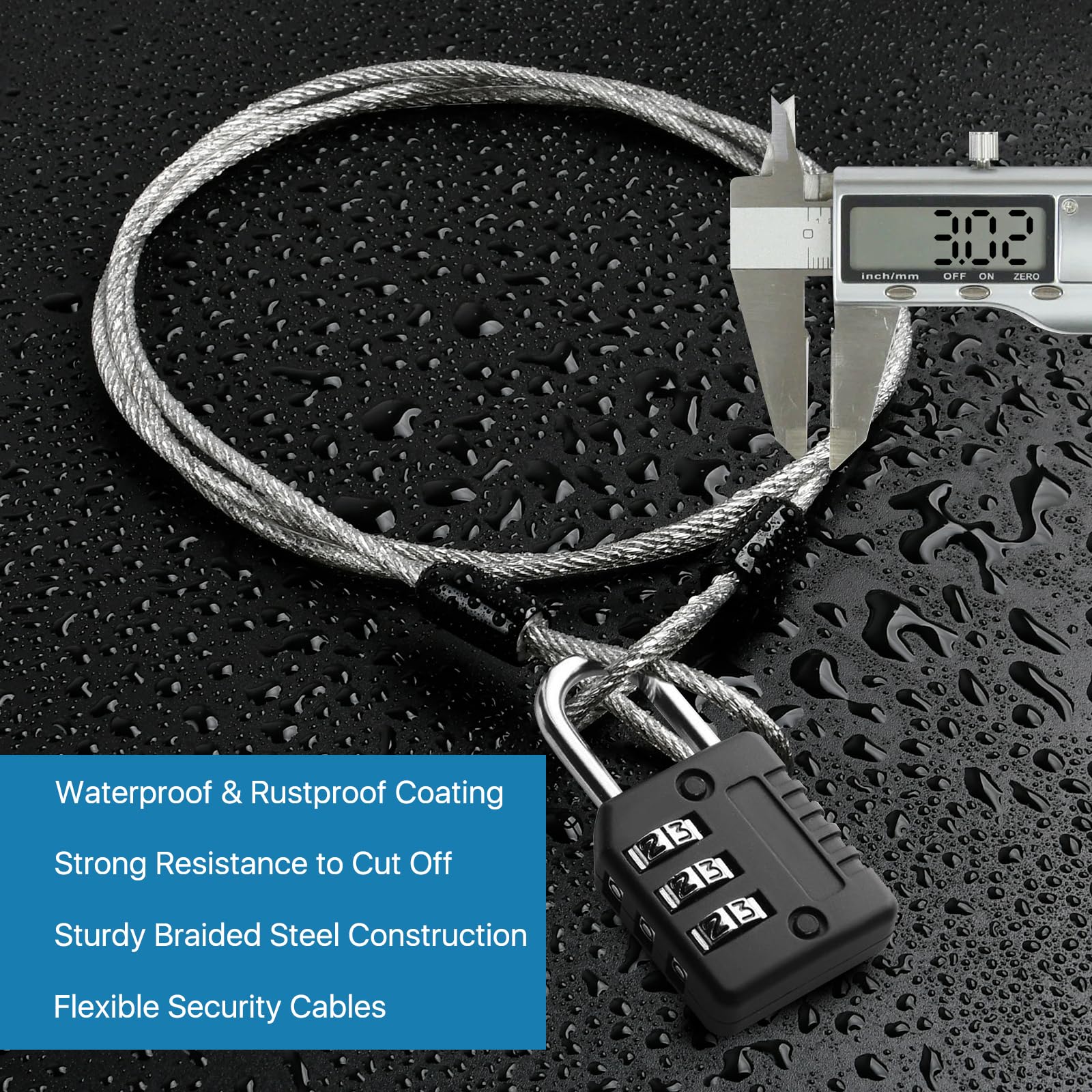 12 Pack 4ft 3mm Anti-Theft Security Cable - Braided Stainless Steel Luggage Lock Wire Rope with Double Loop for Travel, Bikes & Outdoor Safety - Perfect for Securing Suitcases, Bicycles, Camping Gear & More