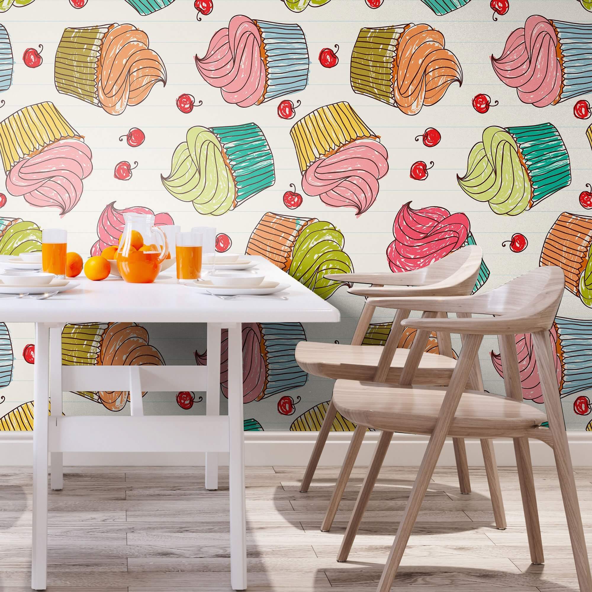 Red and Brown Food-Themed Peel and Stick Removable Wallpaper - Self-Adhesive Decorative Wall Covering for Teen Bedrooms, Kitchens, or Dorm Rooms