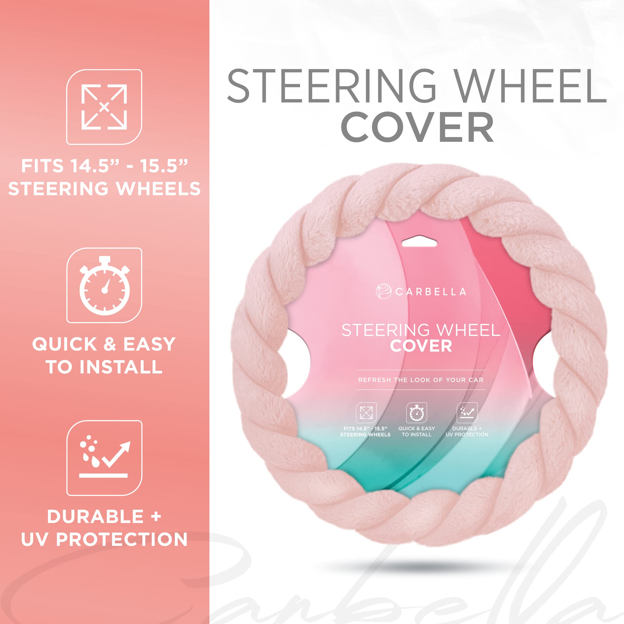 **Soft Pink Faux Fur Steering Wheel Cover - 15 Inch Universal Fit for Most Cars, Fluffy & Cozy Car Accessories for Women - Perfect for Winter Driving & Stylish Interior Upgrade**