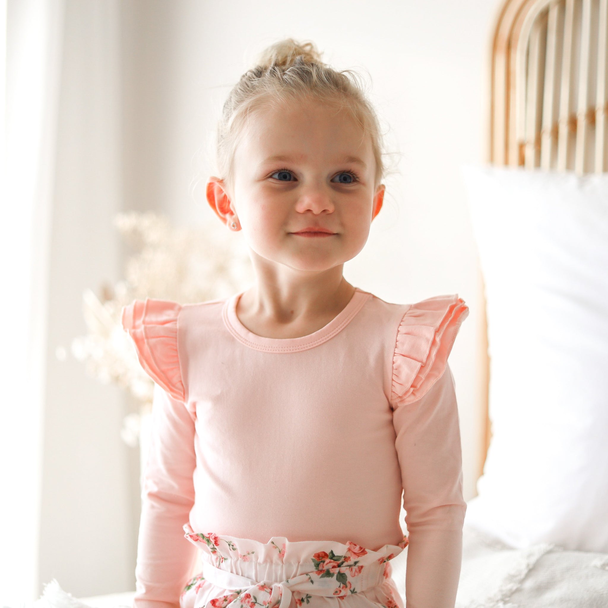 Elegant Long Sleeve Flutter Blouse in Peach - Perfect for Office Wear, Date Nights & Special Occasions
