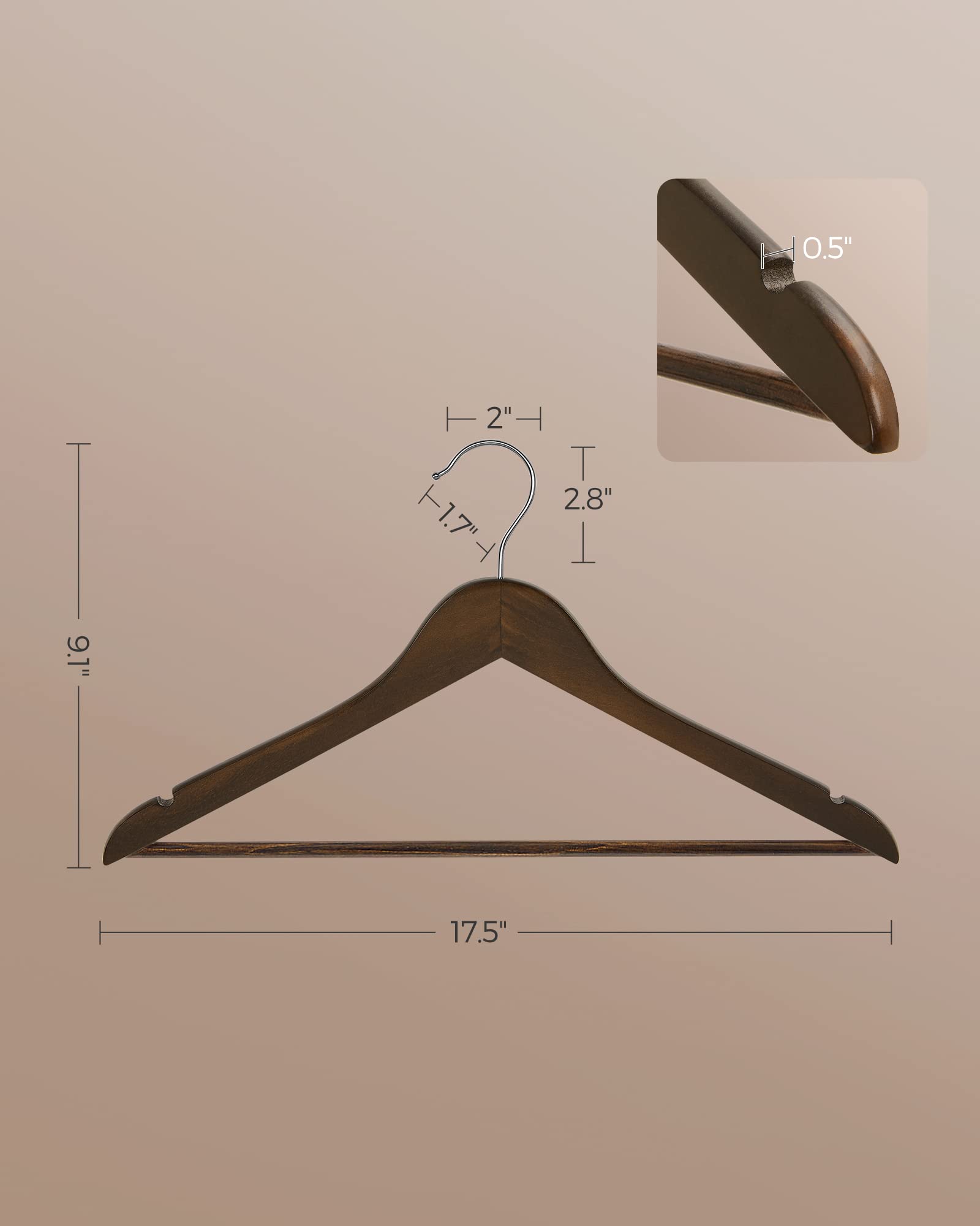 SONGMICS 20-Pack Wooden Hangers with Shoulder Notches & Swivel Hook - Non-Slip Dark Walnut & Silver Coat Hangers for Jackets, Shirts, Suits - Perfect for Closet Organization & Wardrobe Storage