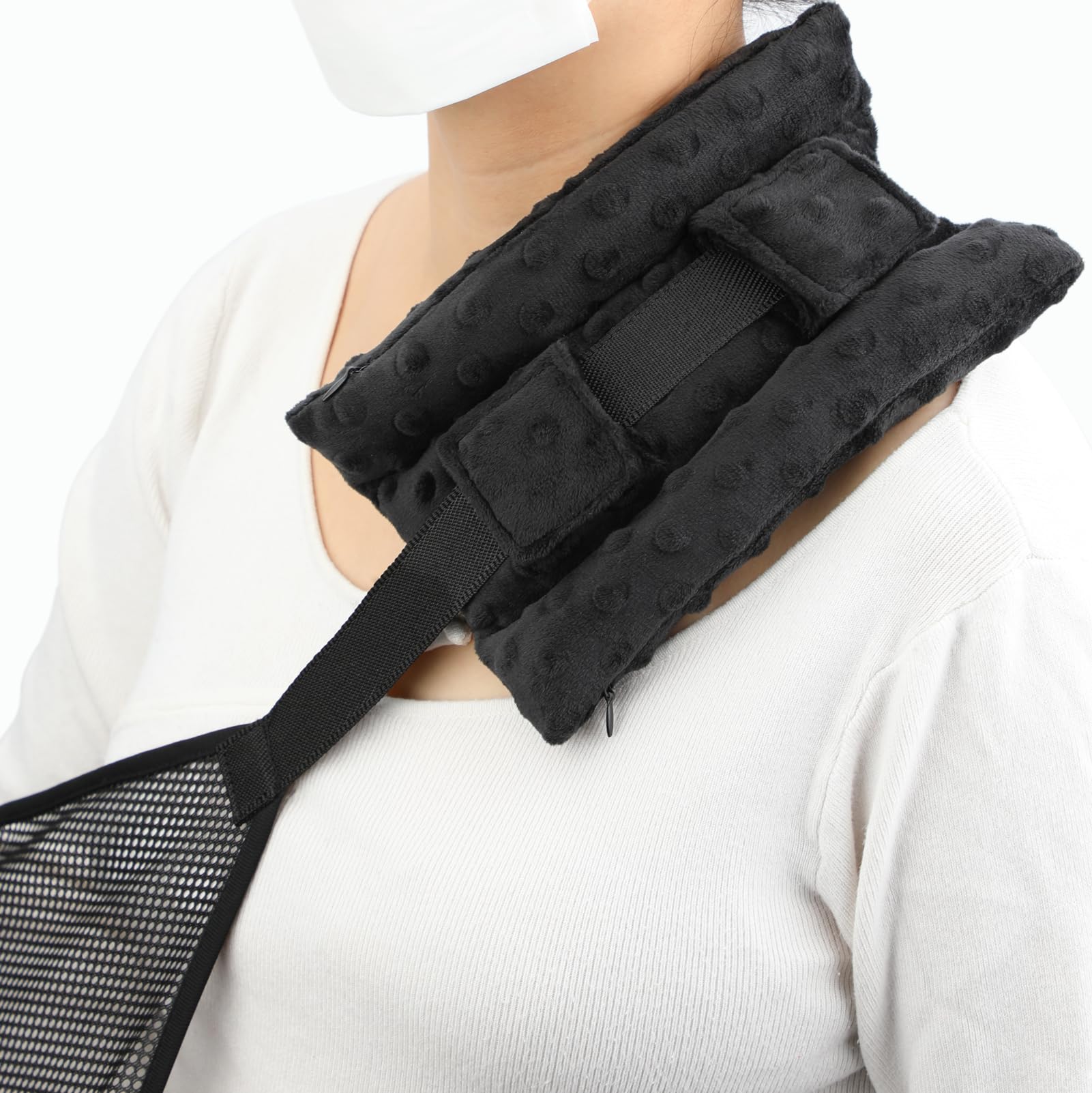 Neck Pad Strap Cushion Pillow for Arm Sling & Brace - Shoulder Support Padding for Elbow Wrist Injury, Rotator Cuff Surgery Recovery - Minky Dot Black (Ideal for Post-Surgery Comfort & Daily Pain Relief)