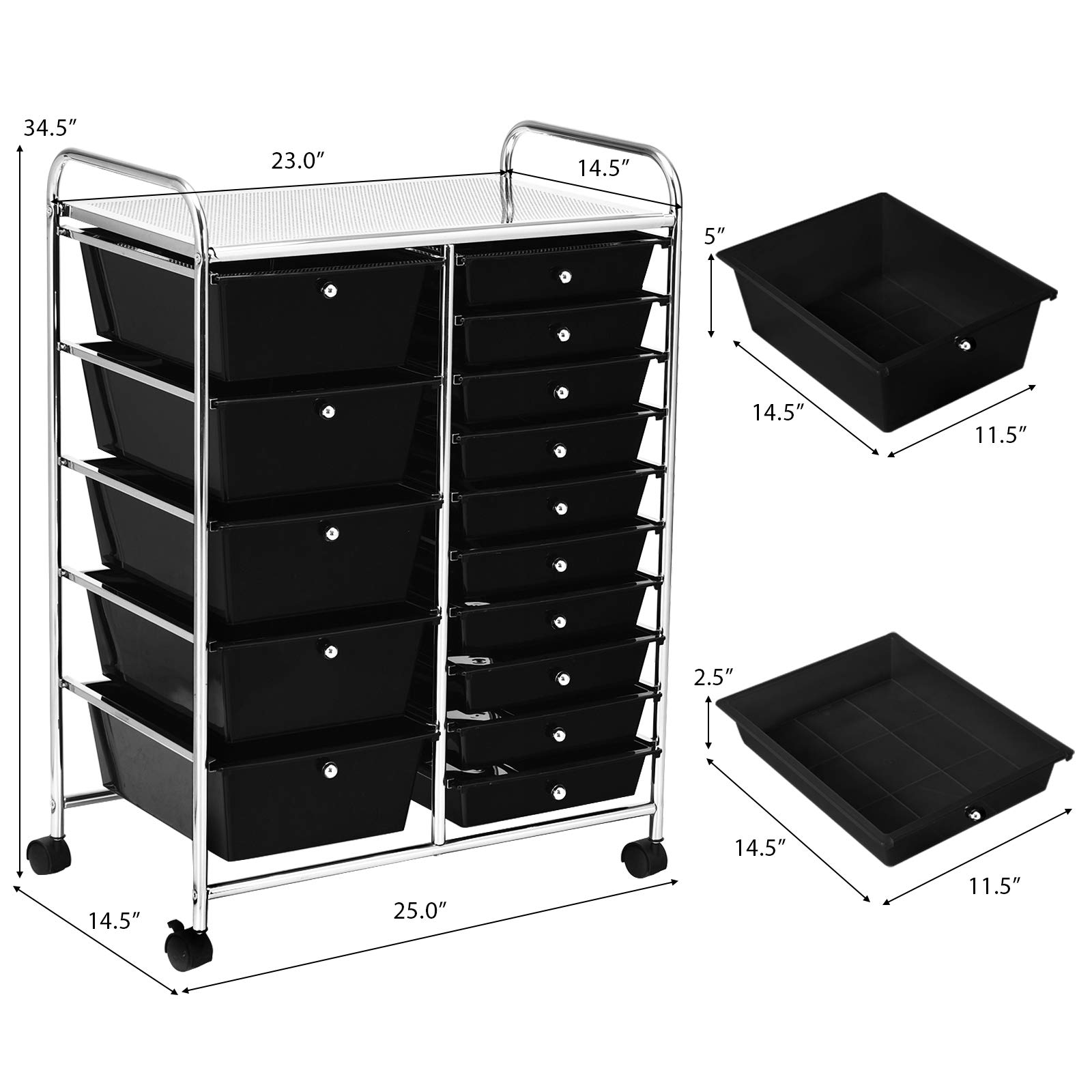 Byroce 15-Drawer Rolling Storage Cart - Mobile Organizer for Art Supplies, School Tools & Office Paper - Multipurpose Wheeled Craft Cart for Classroom, Home & Office (Black) | Perfect for Teachers, Artists & Home Organization