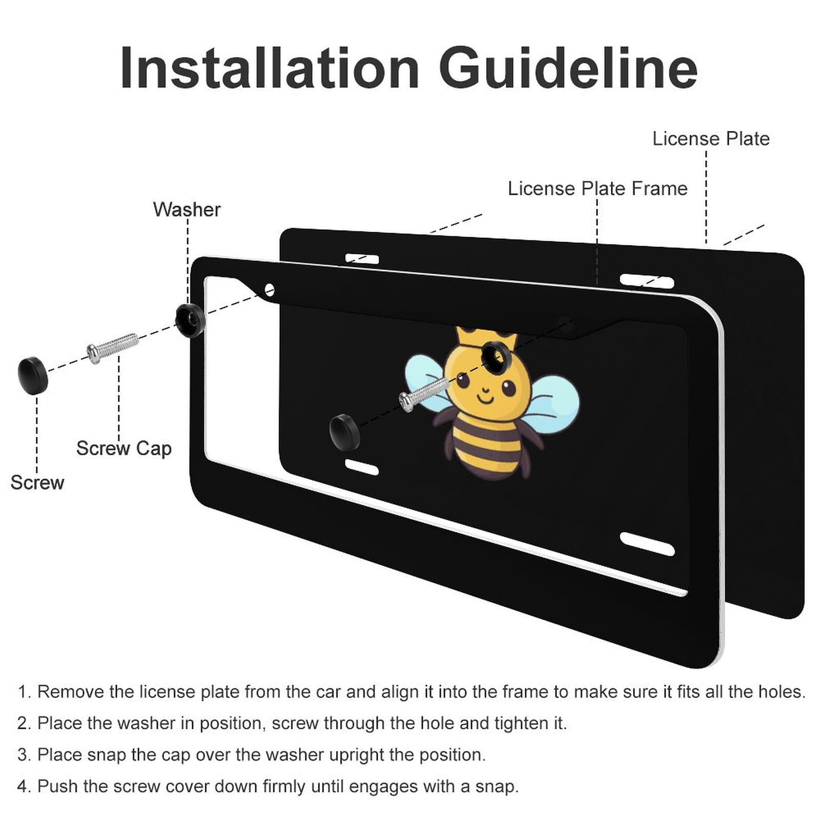 Premium Aluminum Honey Bee License Plate Frame - Universal Fit for Cars with 2 Holes | Durable Car Accessory for Outdoor & Road Trips