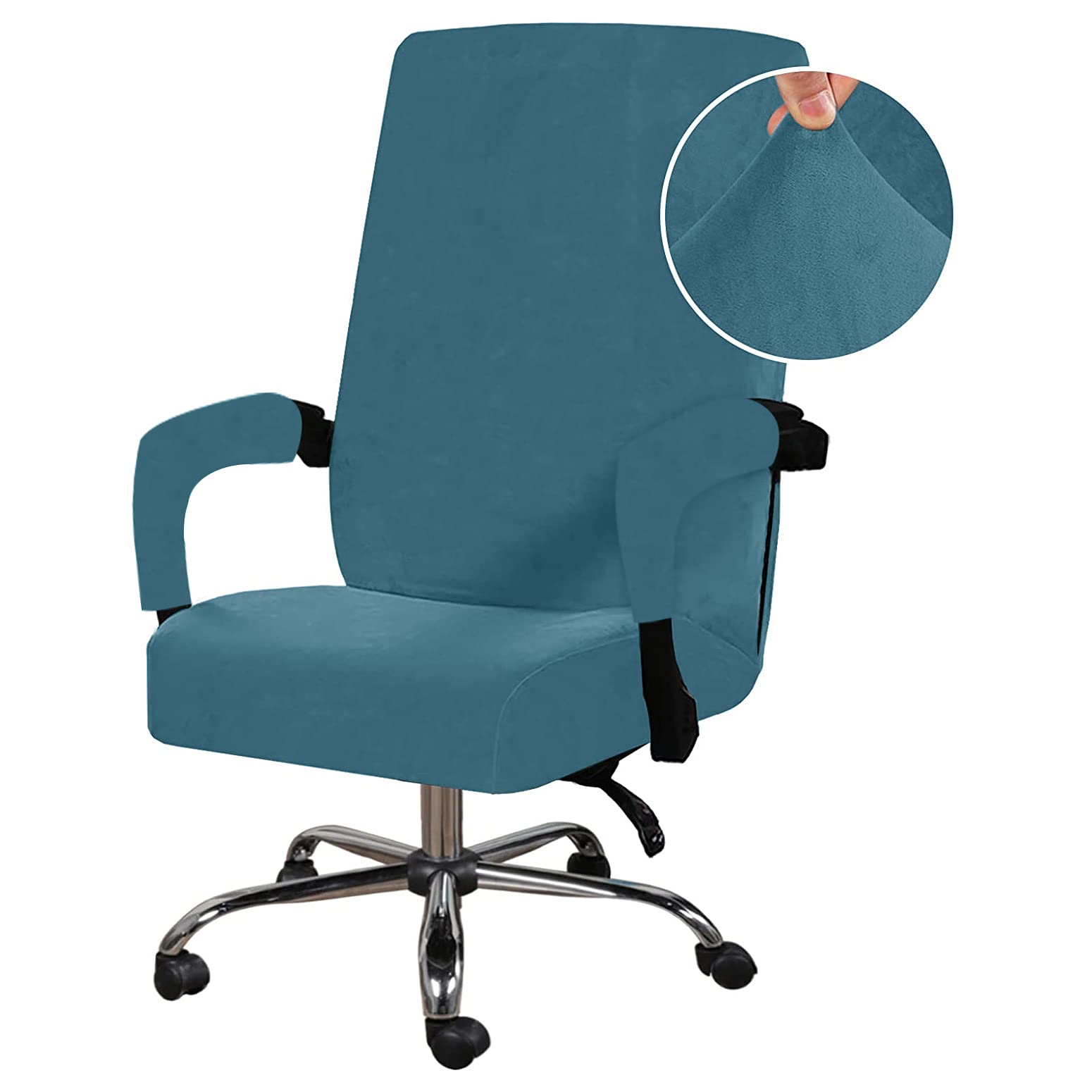 Stretchable Velvet Office Chair Cover - Removable & Washable Universal Elastic Slipcover for Computer, High Back & Rotating Chairs - Modern Minimalist Style (Blue, Large) - Perfect for Home Office, Gaming & Workspace Decor