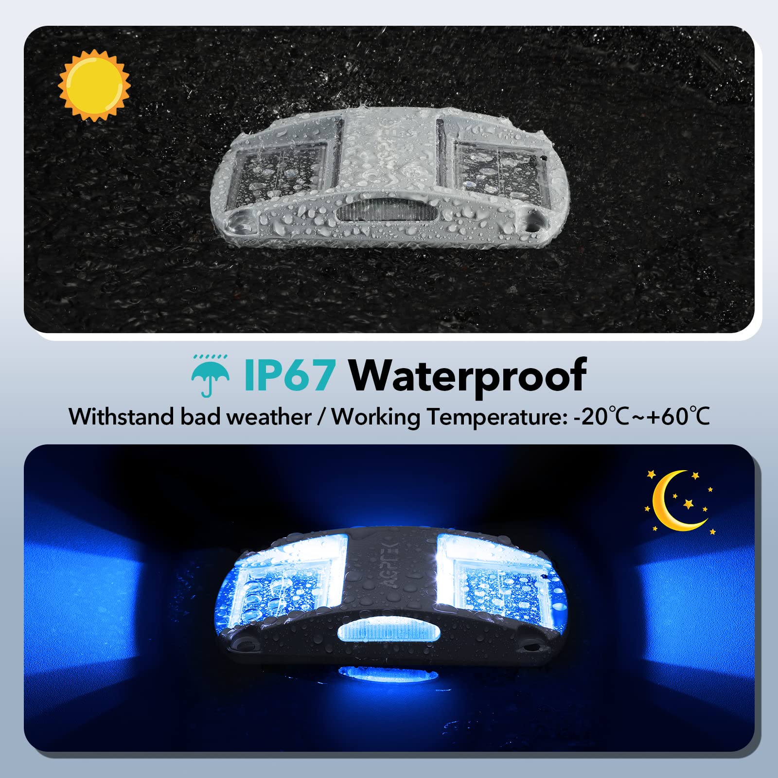 AGPTEK 12 Pack Solar Driveway Lights - Waterproof Outdoor LED Deck Lights for Dock, Marine, Pathway, Garden & Yard - Solar Powered Landscape Lighting for Safety & Warning on Steps, Sidewalks & Driveways