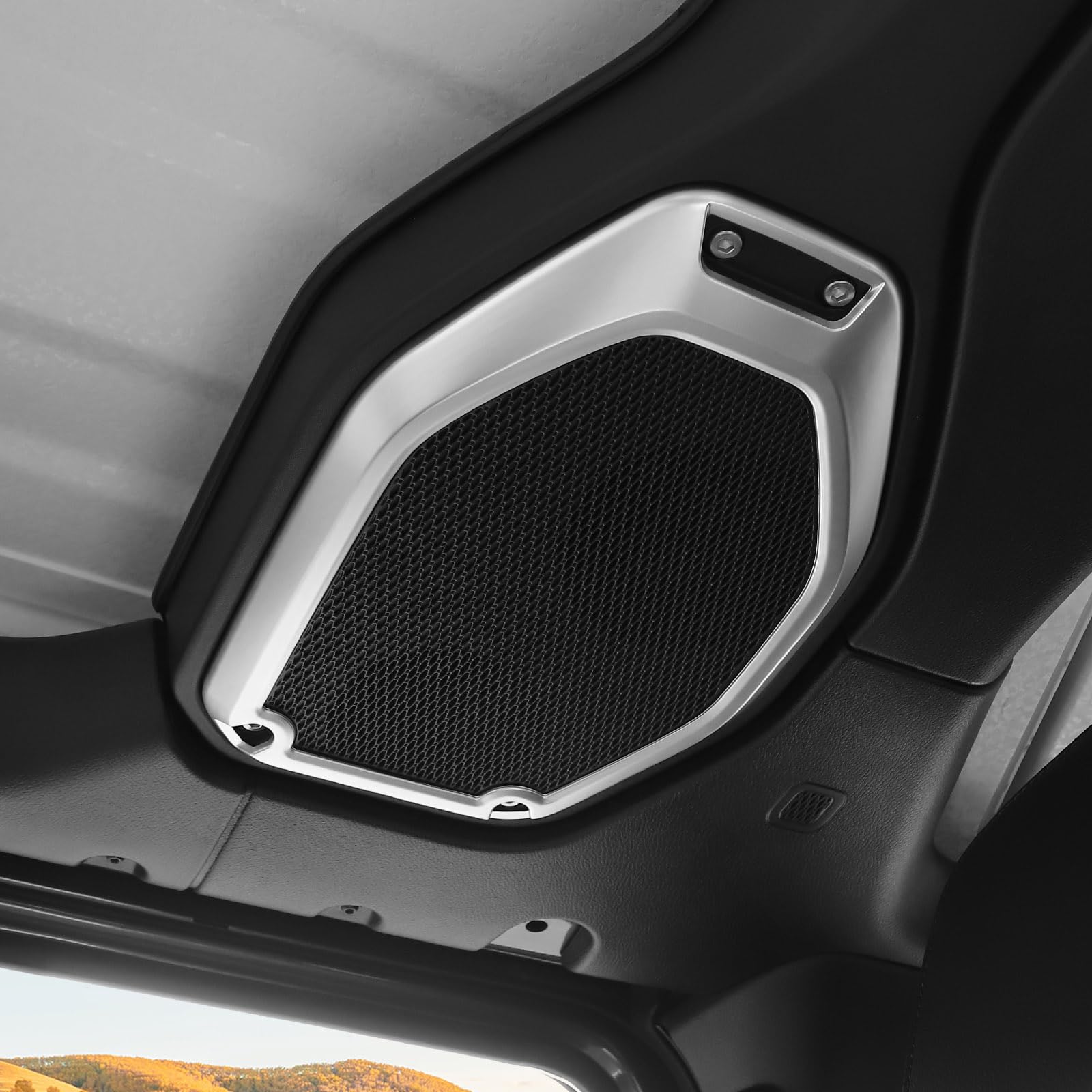 RT-TCZ Silver Roof Speaker Cover Trim for Jeep Wrangler JL/JLU/Gladiator JT (2018-2023) - 2pcs Interior Accessories - Perfect for Off-Road Adventures & Car Audio Upgrades