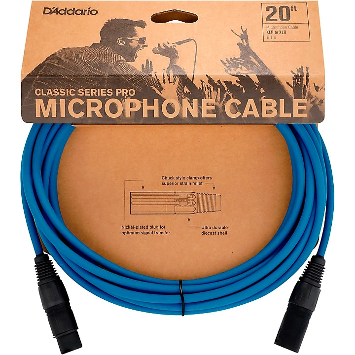 D'Addario Classic Pro XLR Microphone Cable 20ft - High-Quality Balanced Audio Cable for Studio Recording, Live Performances & Podcasting