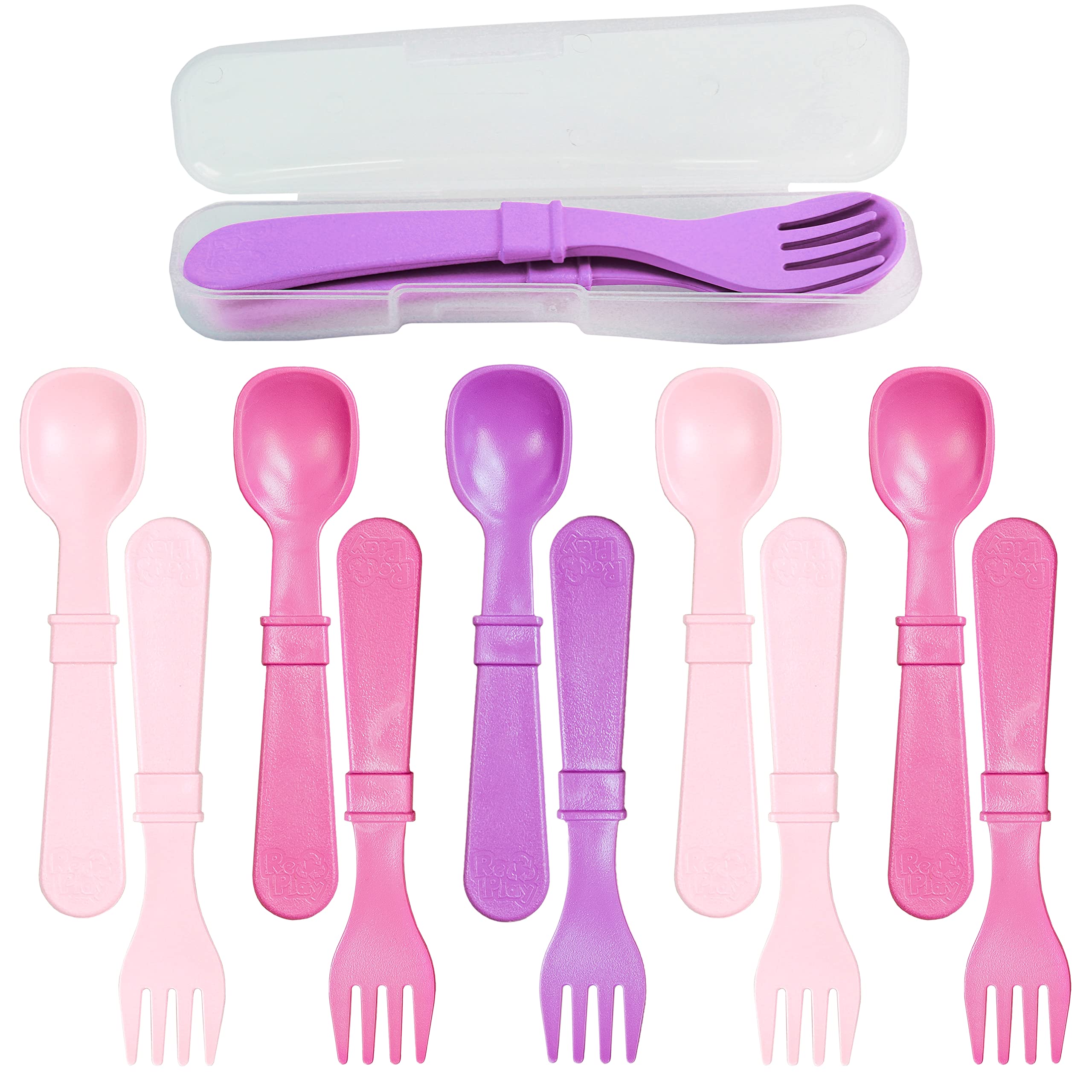 BPA-Free Eco-Friendly Toddler Spoon and Fork Set (12-Pack) - Made from Recycled Milk Jugs in USA - Dishwasher & Microwave Safe - Princess Design with Carrying Case - Perfect for Daycare, Travel & On-the-Go Meals