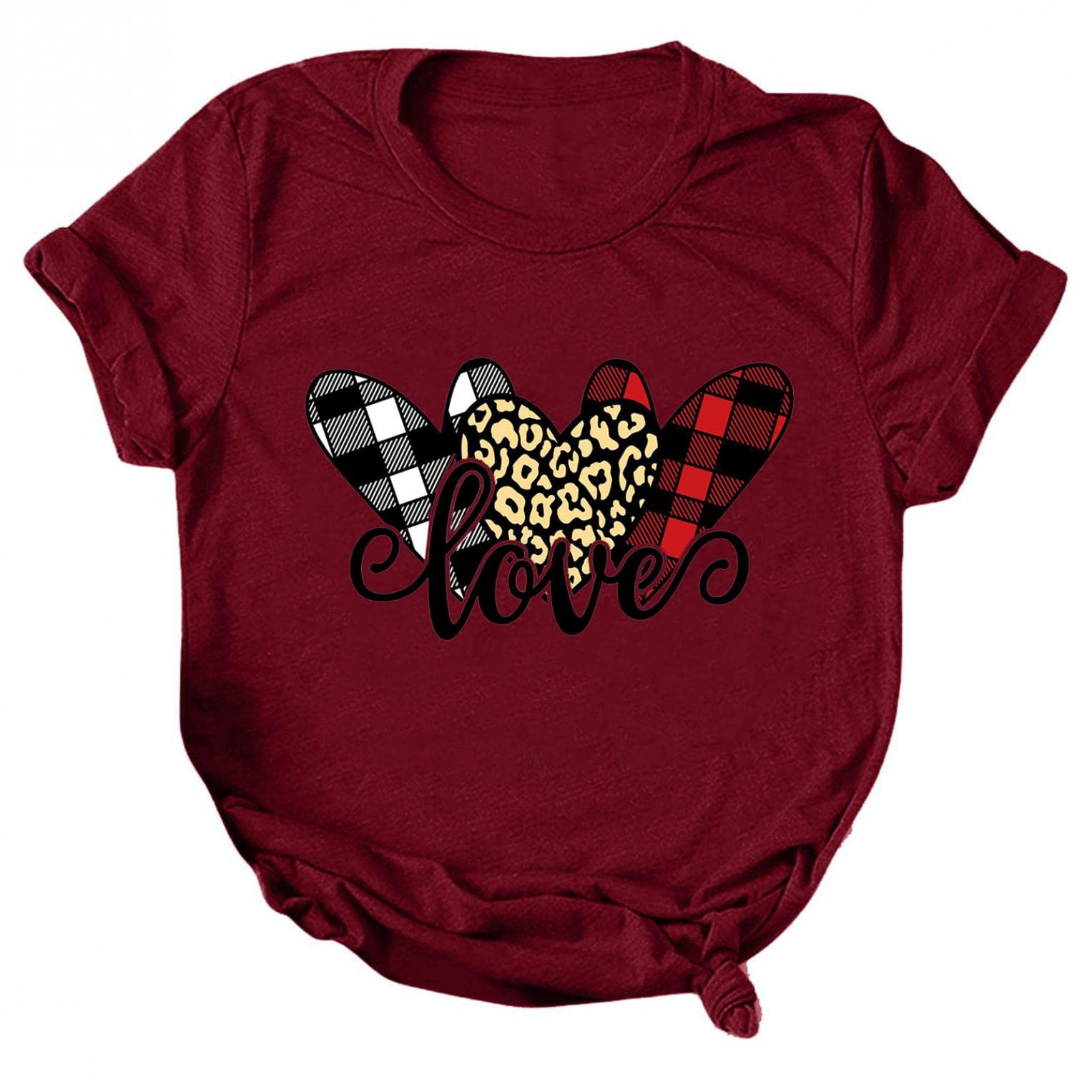 Plus Size Valentine's Day Graphic T-Shirts for Women - Short Sleeve Love Printed Blouse Tops - Perfect for Date Nights & Romantic Occasions