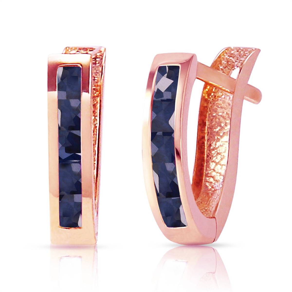 1.3 Carat 14K Solid Rose Gold Oval Huggie Earrings with Sapphire - Perfect for Everyday Wear, Gifts & Special Occasions