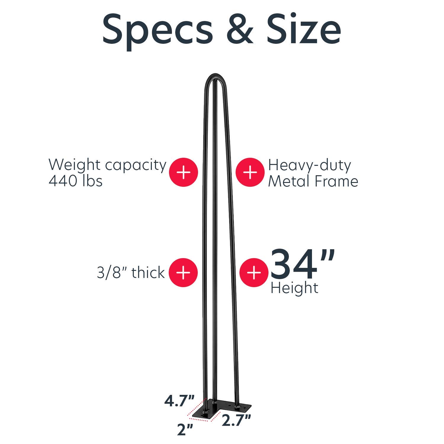 EconoHome 34 Inch Metal Hairpin Table Legs - Modern DIY Desk & Furniture Legs for Dining Tables, Coffee Tables, and Home Office Desks