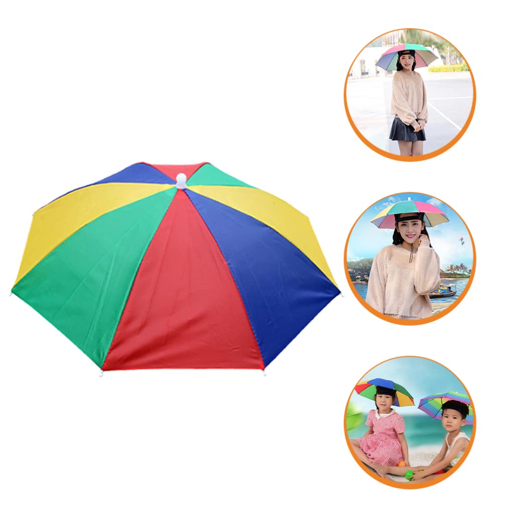 Funny Rainbow Fishing Umbrella Hat - Adjustable Sun & Rain Protection Cap for Summer, Gardening, Outdoor Activities - Hands-Free Foldable Elastic Headwear