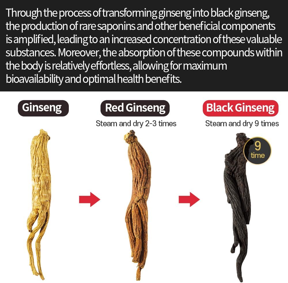 Premium Korean Black Ginseng Honeyed Whole Root 300g - Authentic Herbal Supplement for Energy Boost & Immune Support - Perfect for Tea, Smoothies & Wellness Drinks