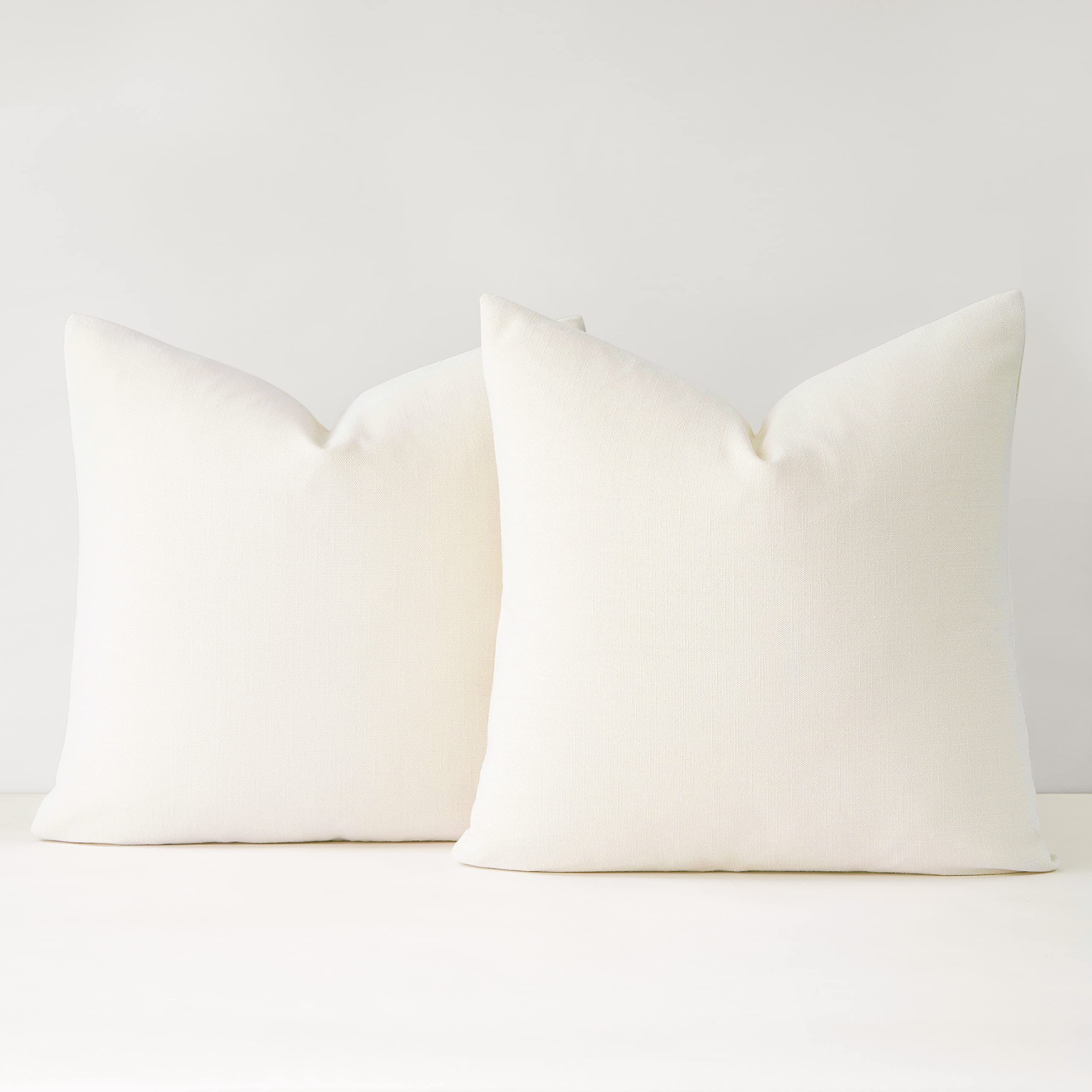 Mixhug Decorative Linen Throw Pillow Covers 16x16 Inches - Farmhouse Style Cushion Covers for Sofa, Couch & Bed - Set of 2 (Cream) - Perfect for Living Room, Bedroom & Home Decor