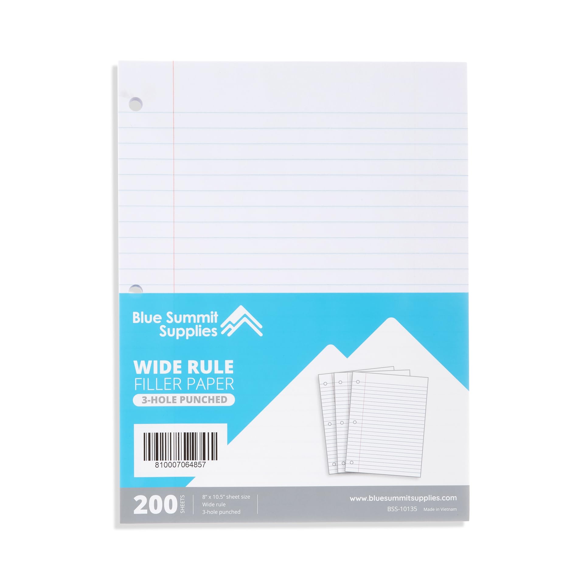 Blue Summit Loose Leaf Filler Paper, Wide Ruled Notebook Paper (8” x 10.5”) – 4800 Sheets Bulk Pack for 3 Ring Binders, 200 Sheets per Pack (24 Packs) – Perfect for School, Office, and Home Organization