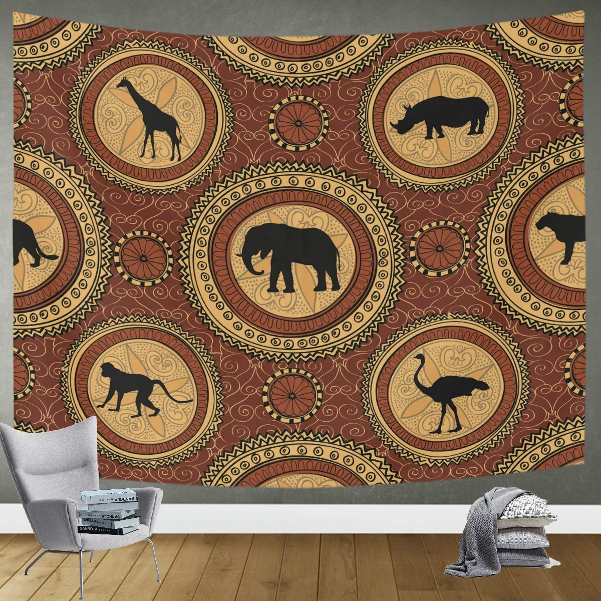 DOMIKING African Ethnic Pattern Wall Hanging Tapestry - 90x60in Bohemian Decor for Bedroom, Living Room & Office | Trippy Wall Art for Hippie Style, Dorm Room & Meditation Space