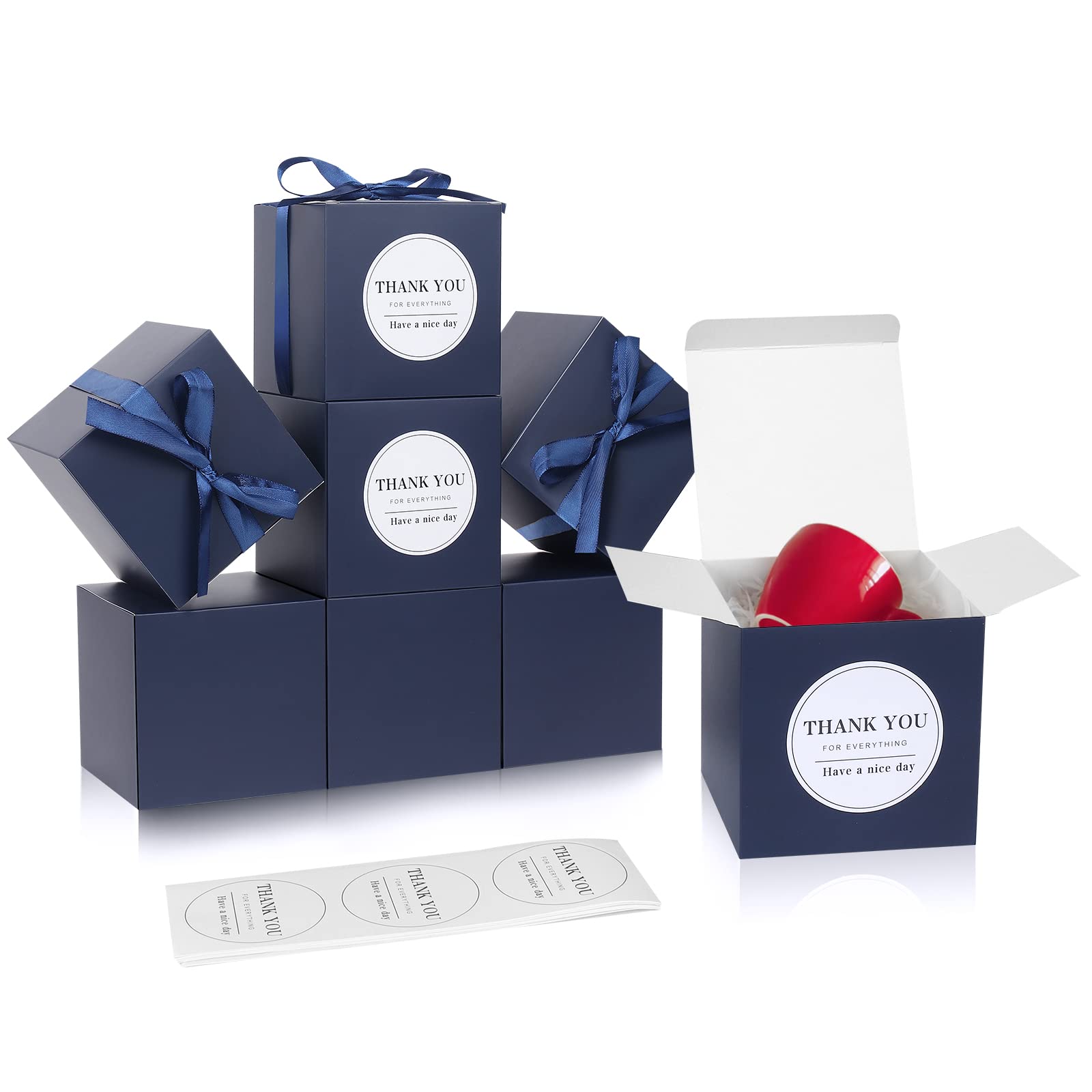 COTOPHER 60 Pack 4x4x4 Inches Small Navy Gift Boxes with Lids - Premium Wedding, Bridesmaid Proposal, Party Favor, Candy & Cupcake Boxes - Includes Ribbons & Stickers - Perfect for DIY Crafts, Gifts & Special Occasions