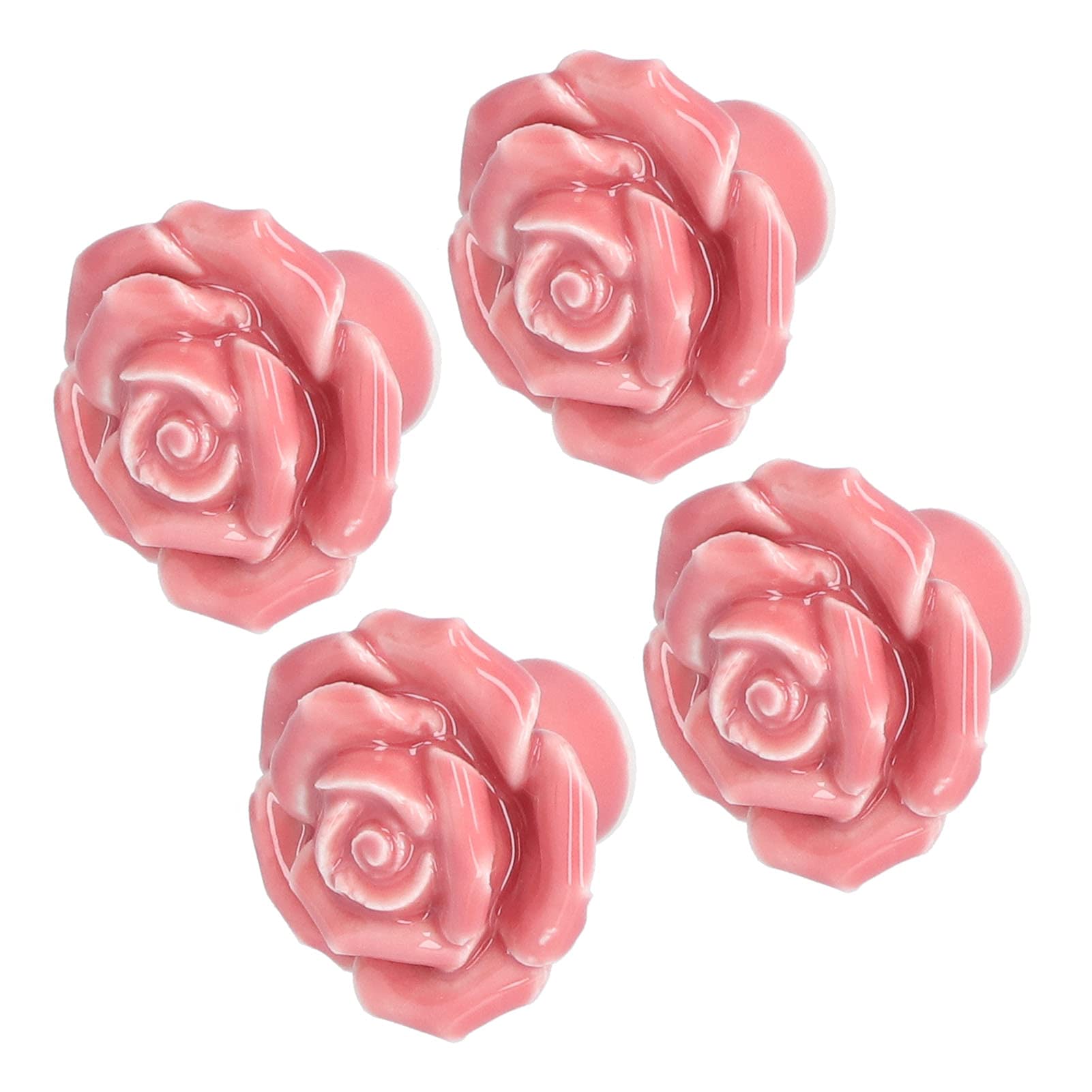 Rose Shaped Modern Cabinet Door Pulls - Set of 4 Durable Detachable Pink Cabinet Handles for Kitchen, Bathroom & Living Room Furniture