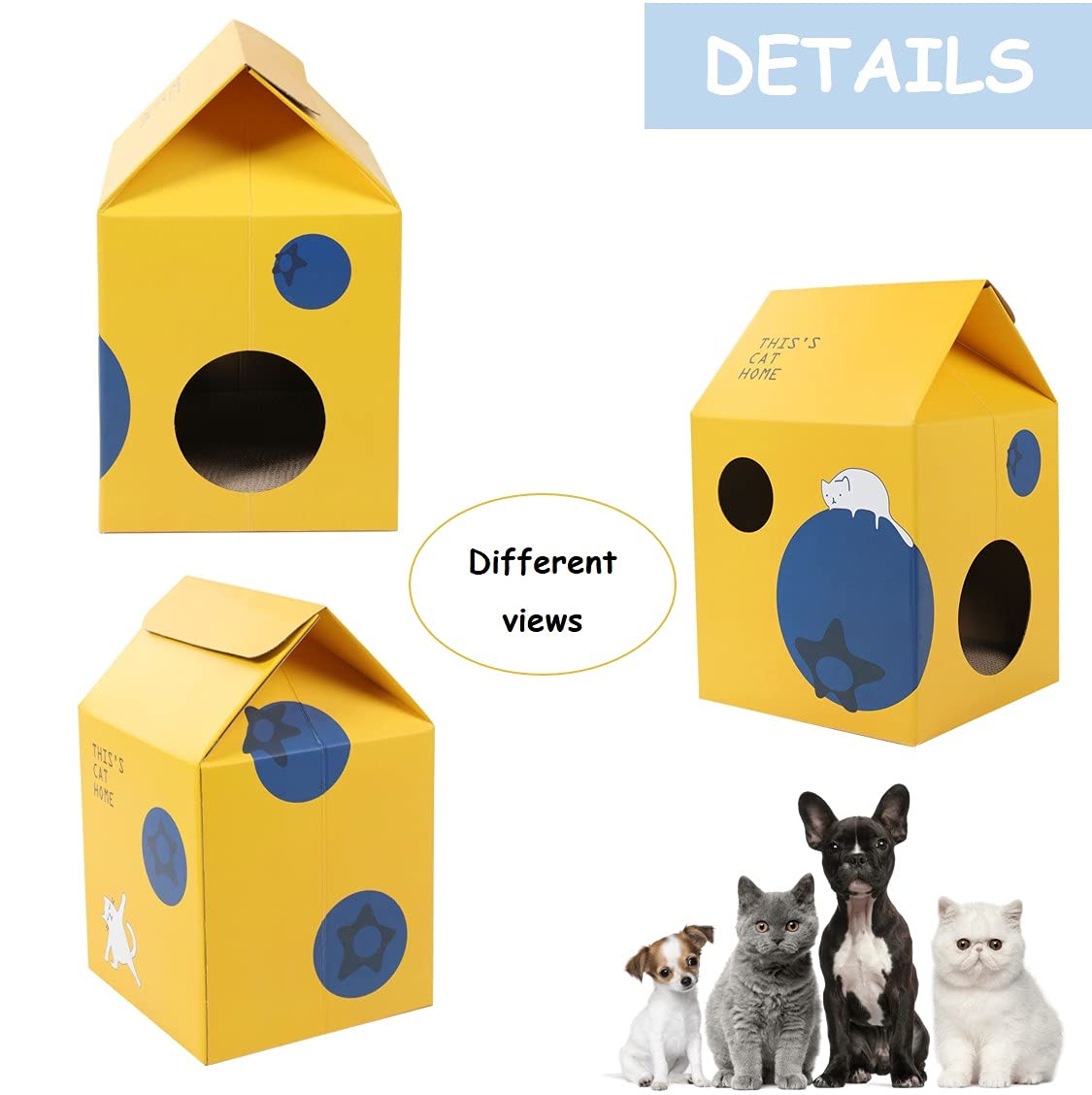 Milk Carton Shaped Cat House with Cardboard Scratcher Pad - Interactive Cat Bed & Playhouse with Observation Window for Cats and Rabbits - Perfect for Indoor Play, Scratching, and Cozy Napping