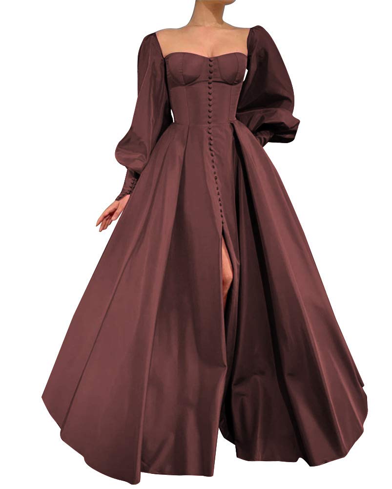 Elegant Puffy Sleeve Prom Dresses for Women - Long Ball Gown with Sweetheart Neckline & High Slit | Satin Princess Evening Gown for Homecoming, Wedding, and Formal Events