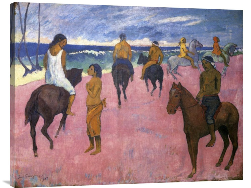 Paul Gauguin Riders On The Beach 1902 Canvas Wall Art Print - Gallery Wrap Giclee Reproduction - Tropical Beach Painting for Living Room, Bedroom & Office Decor