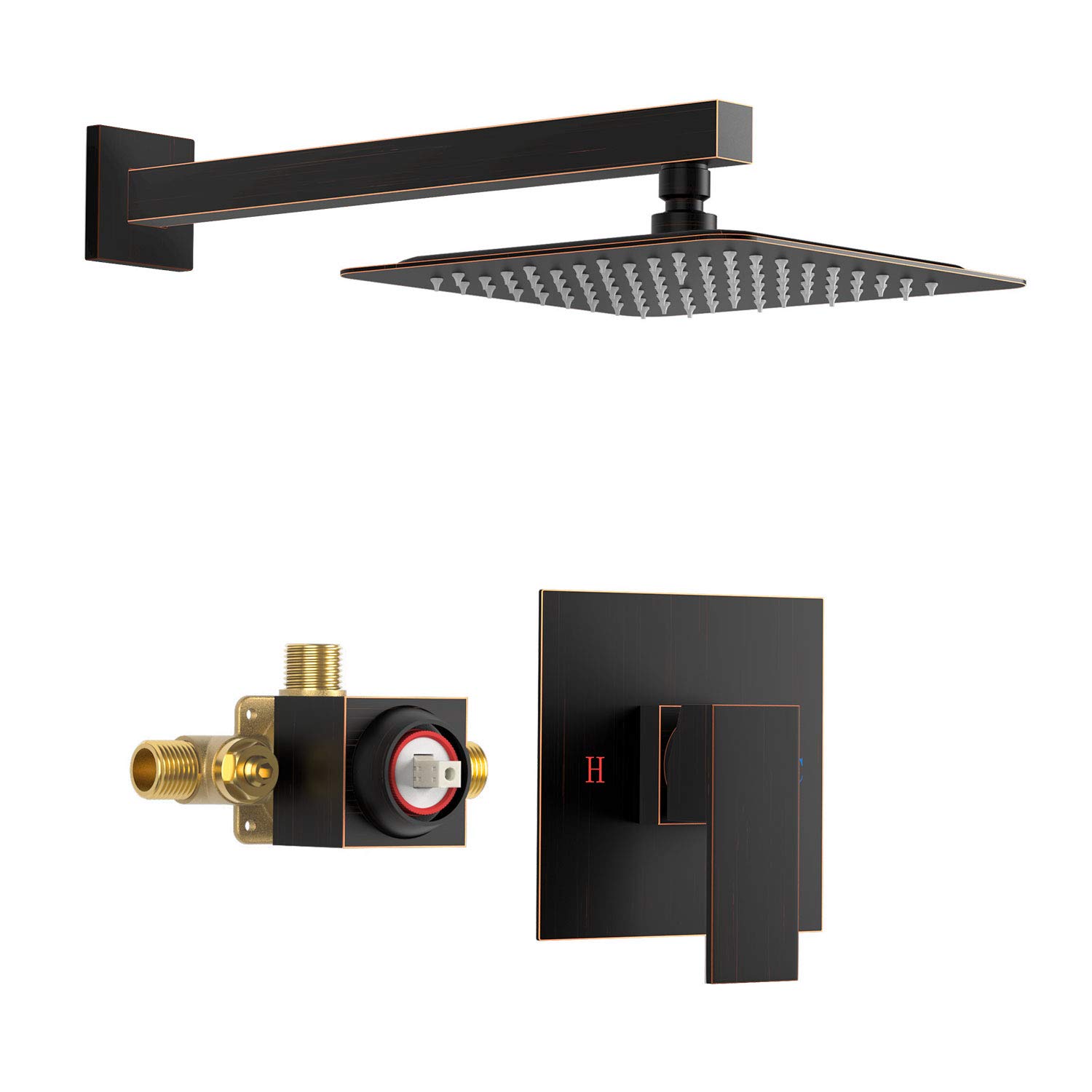 SunCleanse 8 Inch Square Shower Faucet Set with Valve - Oil Rubbed Bronze Single Handle Shower Trim Kit with Extra Long Shower Arm - Perfect for Modern Bathroom Renovation and Spa-Like Shower Experience