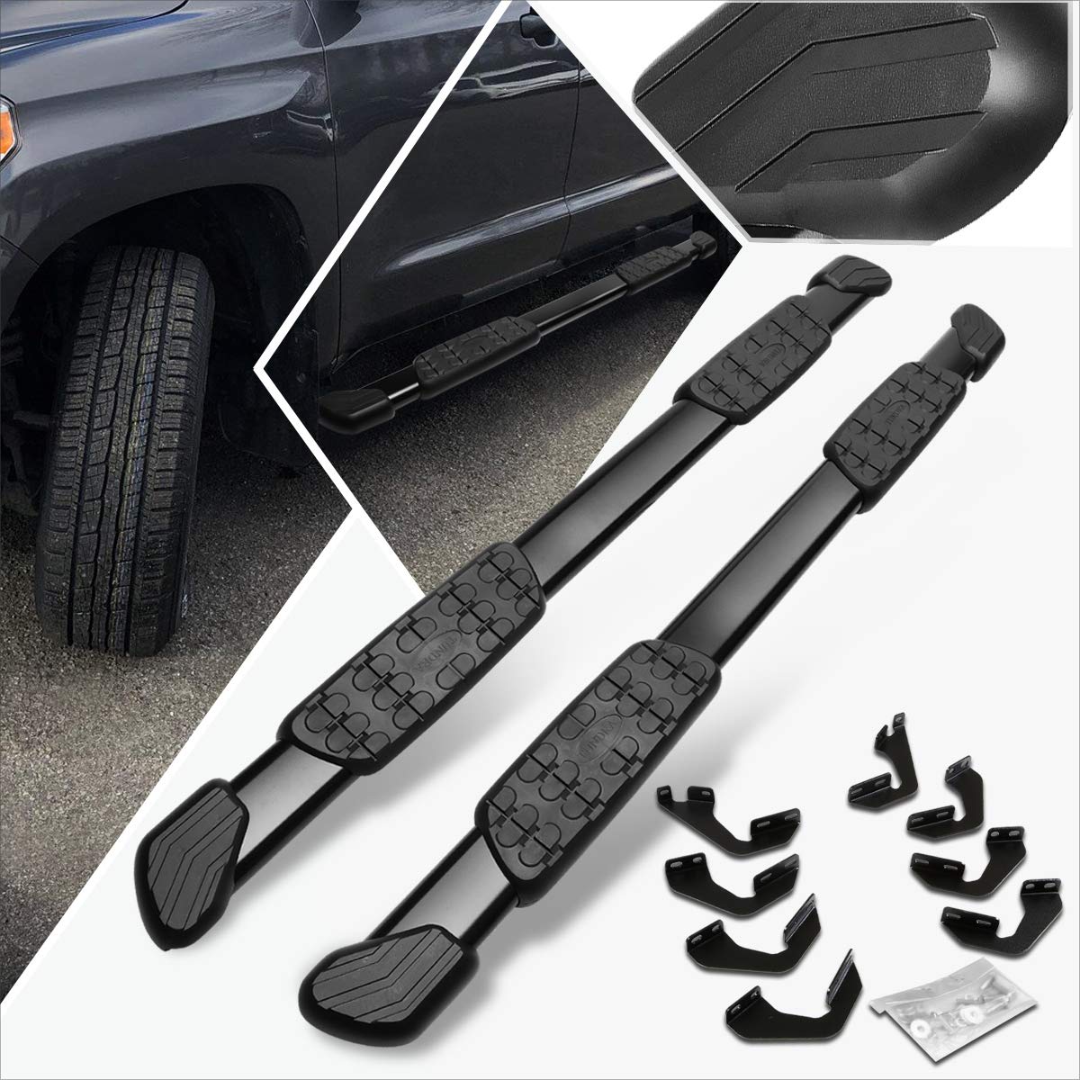 (2Pcs) 5 Inch Aluminum Black Running Boards/Side Steps/Nerf Bars for Toyota Tundra CrewMax Cab 2007-2021 - Heavy Duty Off-Road Protection & Easy Step Access for Trucks, SUVs