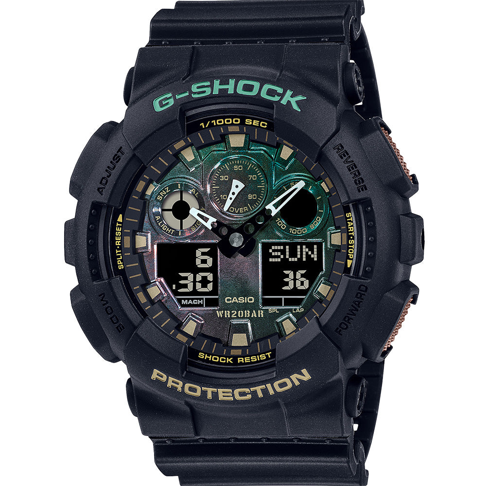 G Shock GA100RC-1 Black and Rust Men's Digital Sport Watch - Durable Military Style for Outdoor, Running, and Adventure Activities