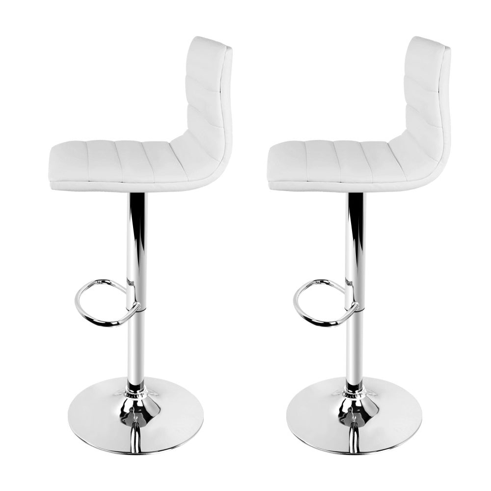 2 Pack Adjustable Height Leather Bar Stools with Padded Seats and Gas Lift Mechanism - White - Perfect for Kitchen Islands, Home Bars, and Dining Areas
