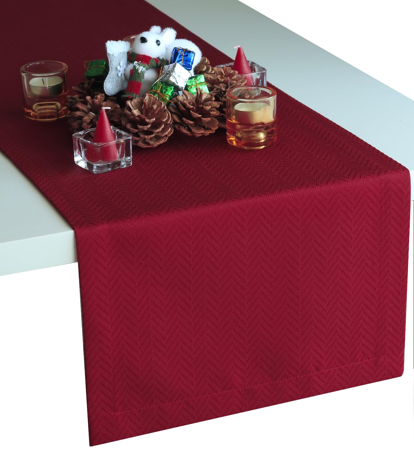 60 Inch Red Table Runner - Burgundy Cranberry Dresser Scarf, Waterproof Dining & Coffee Table Cover for Parties, Weddings, Thanksgiving, Halloween, Christmas Decor - Perfect for Indoor & Outdoor Celebrations