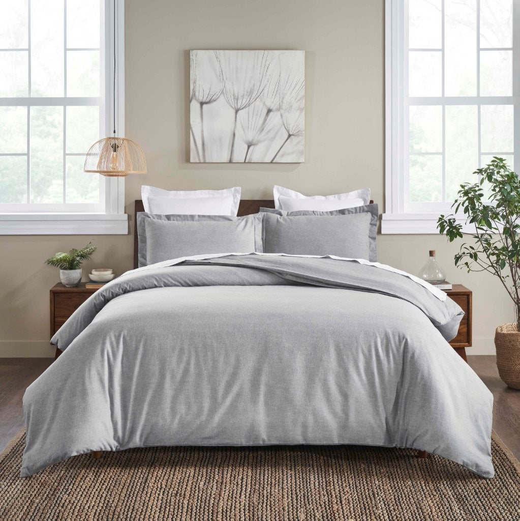 Soft Melange Flannel Cotton Two-Toned Brushed Duvet Cover Set - Cozy Bedding for Winter Nights & Guest Room Comfort