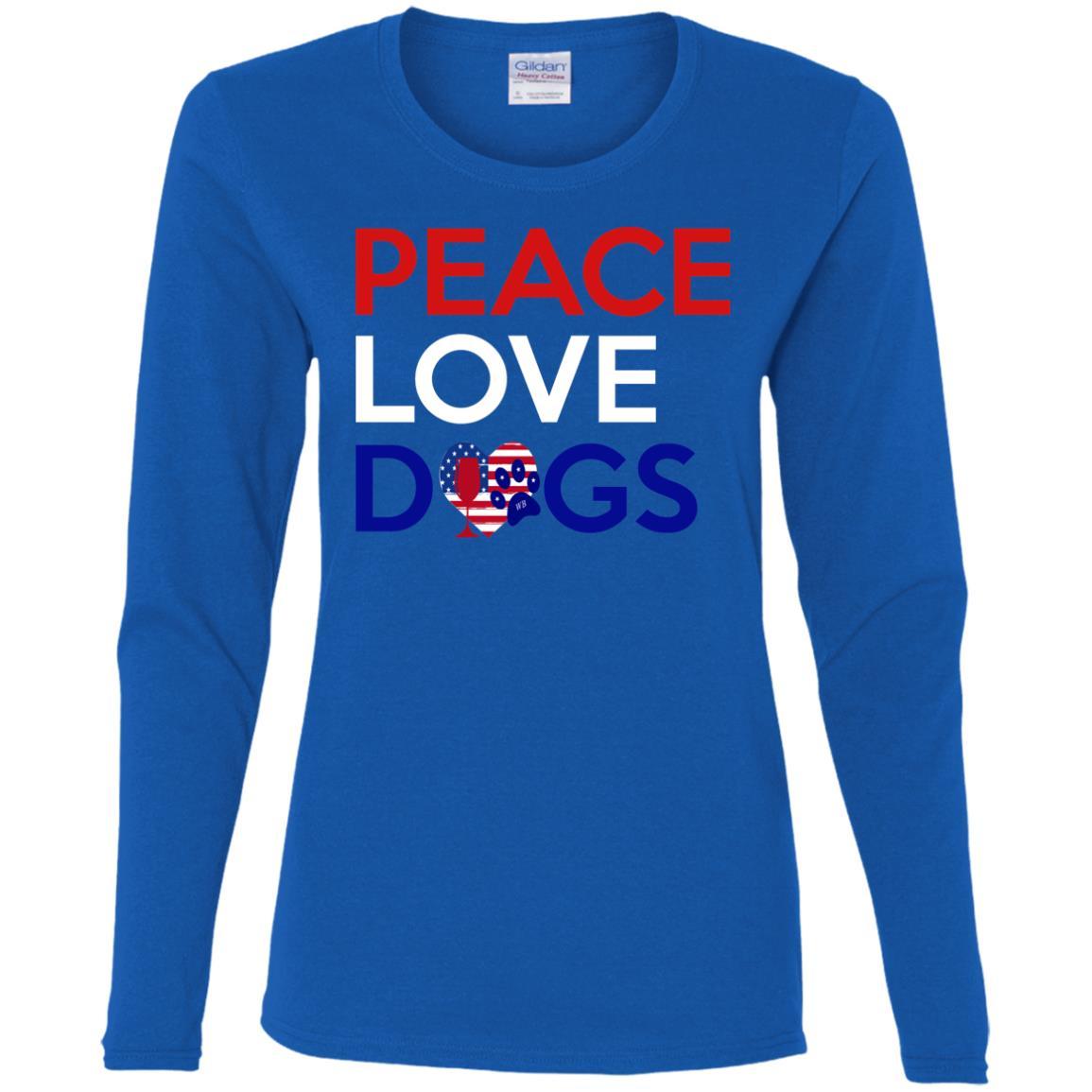 Peace Love Dogs Women's Cotton Long Sleeve T-Shirt | Soft Casual Comfort Tee for Dog Lovers | Perfect for Daily Wear, Dog Walks & Pet-Friendly Outings
