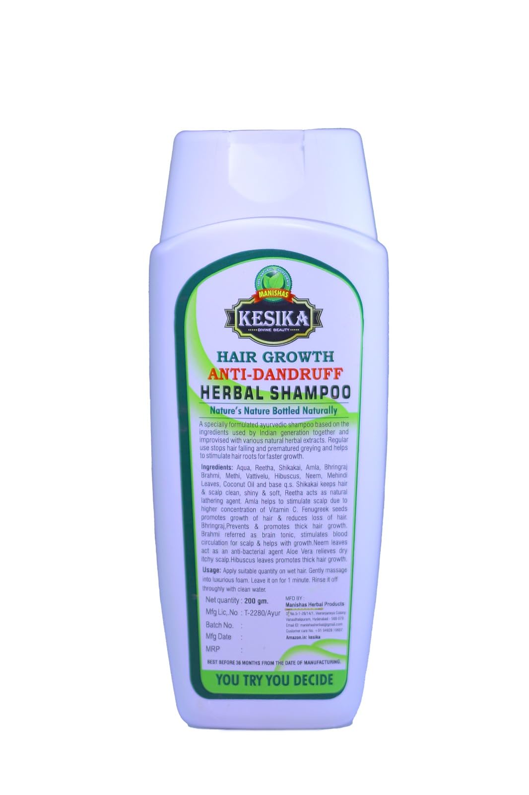 KESIKA Natural Herbal Shampoo for Hair Growth & Anti-Dandruff | Ayurvedic Hair Fall Control Shampoo with Conditioner for Women & Men - 200ml | Promotes Healthy Scalp & Thicker Hair for Daily Hair Care Routine