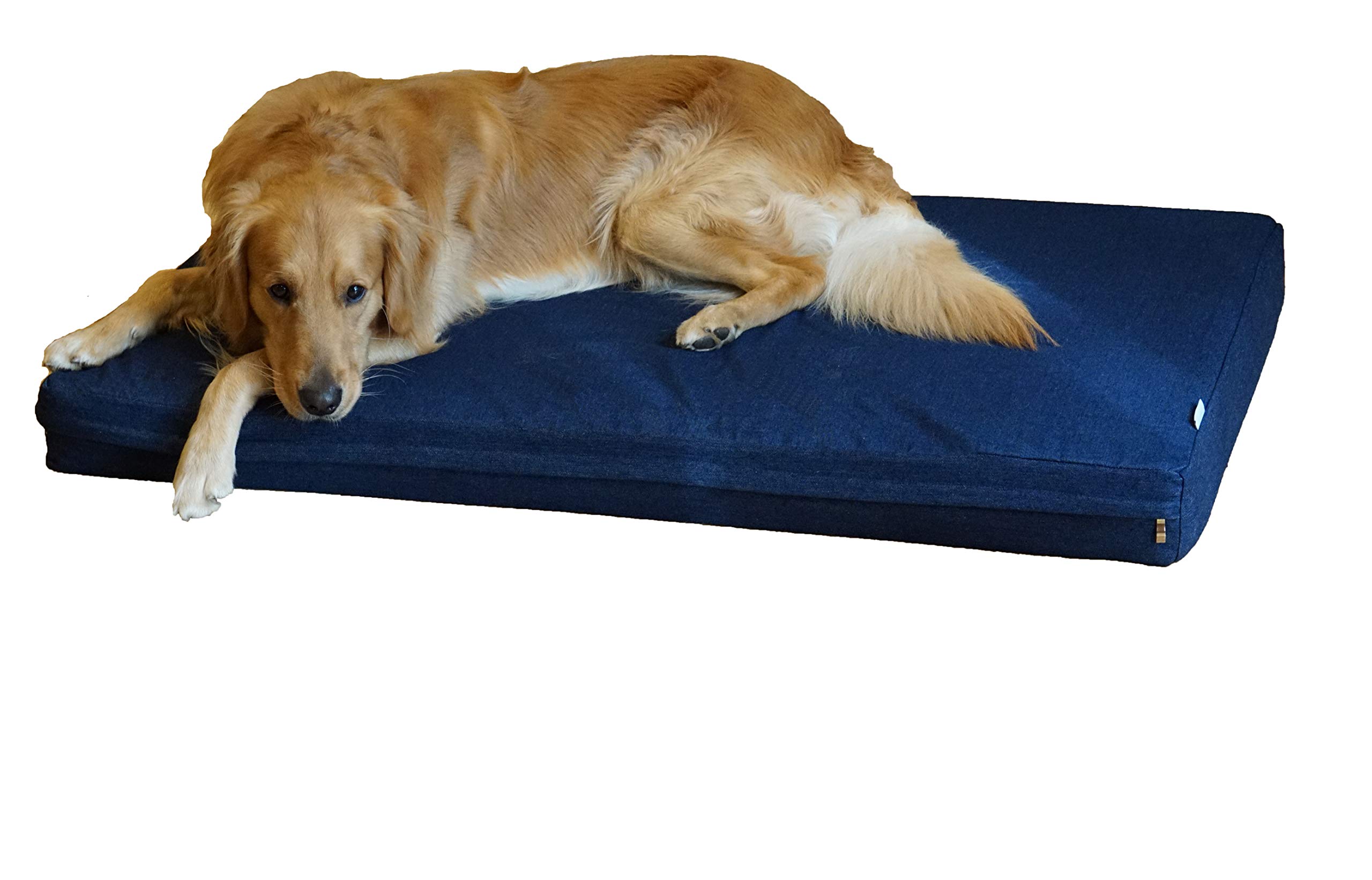 Premium Orthopedic Memory Foam Dog Bed for Small to Extra Large Dogs - Removable Denim Cover, Waterproof Liner & Free Bonus Replacement Case - Perfect for Home, Office & Travel Use