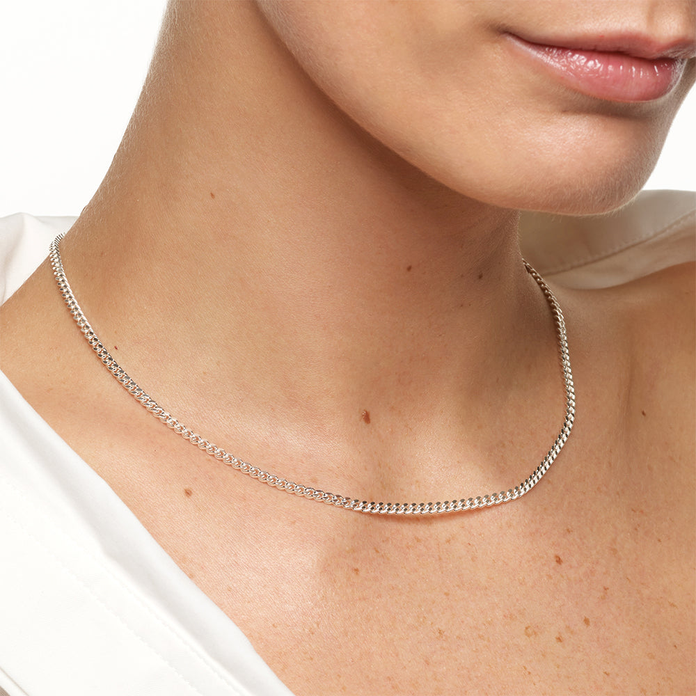 Classic Silver Curb Chain Necklace for Women - Trendy Layered Necklace for Everyday Wear, Gift Giving & Special Occasions