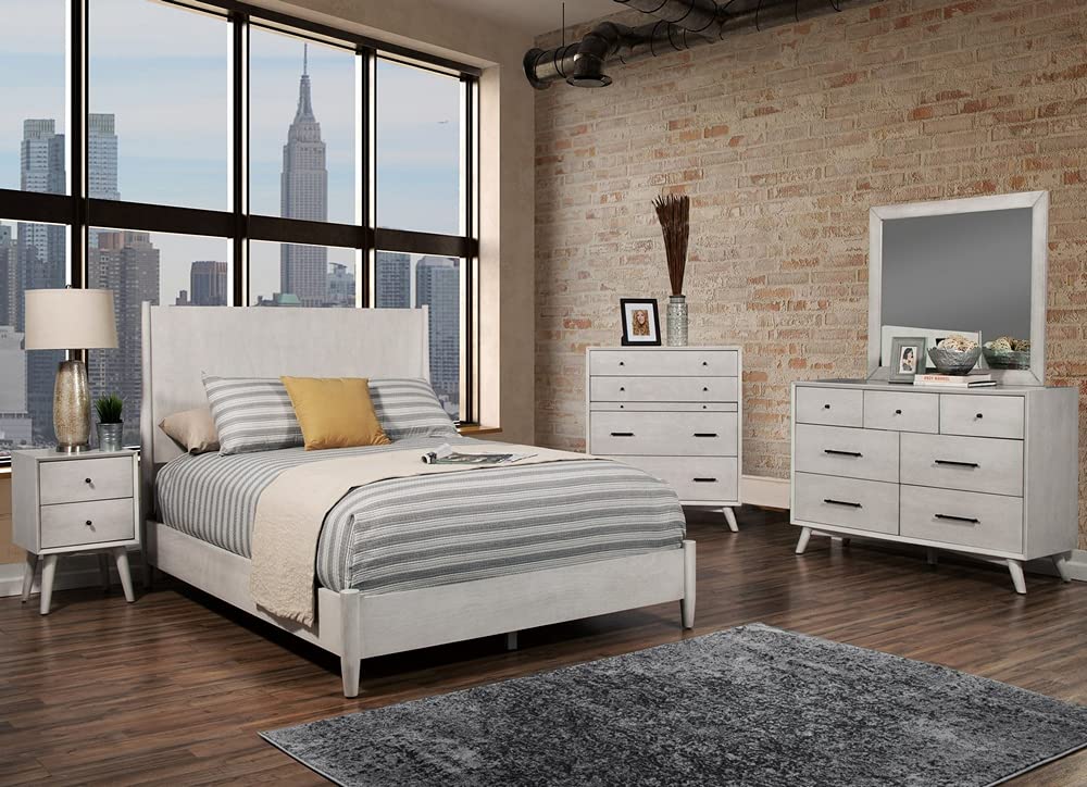 Flynn Mid Century Modern Wood Full Size Panel Bed in Gray - Solid Wood Frame, Minimalist Design for Bedroom & Guest Room Decor