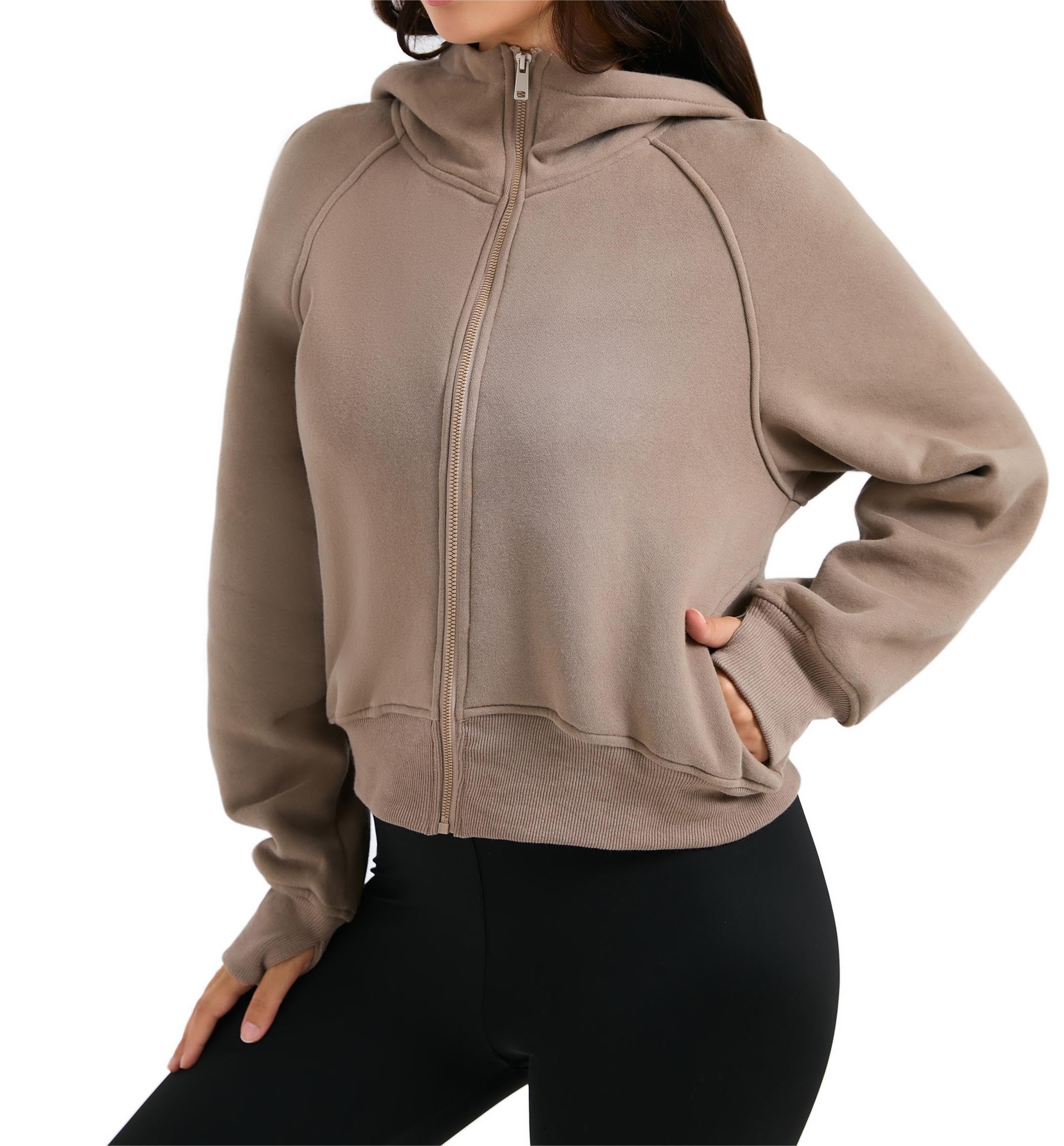 Women's Cropped Zip Up Hoodie with Pockets - Oversized Casual Long Sleeve Sweatshirt for Fall | Perfect for Streetwear, Lounge Wear & Coffee Dates