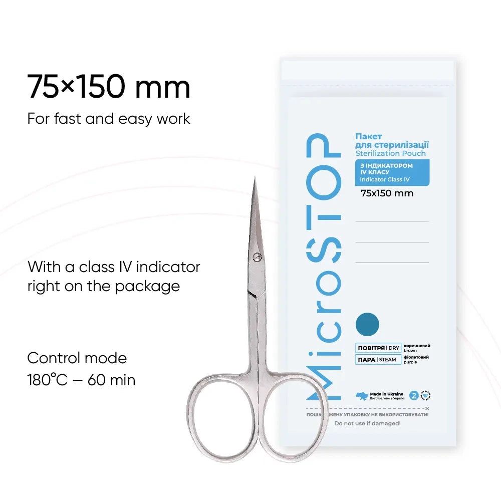 MicroStop Dry Heat Sterilization Pouches with Class 4 Indicator - 75x150mm (100 Pack) - Ideal for Dental, Medical & Tattoo Equipment Sterilization