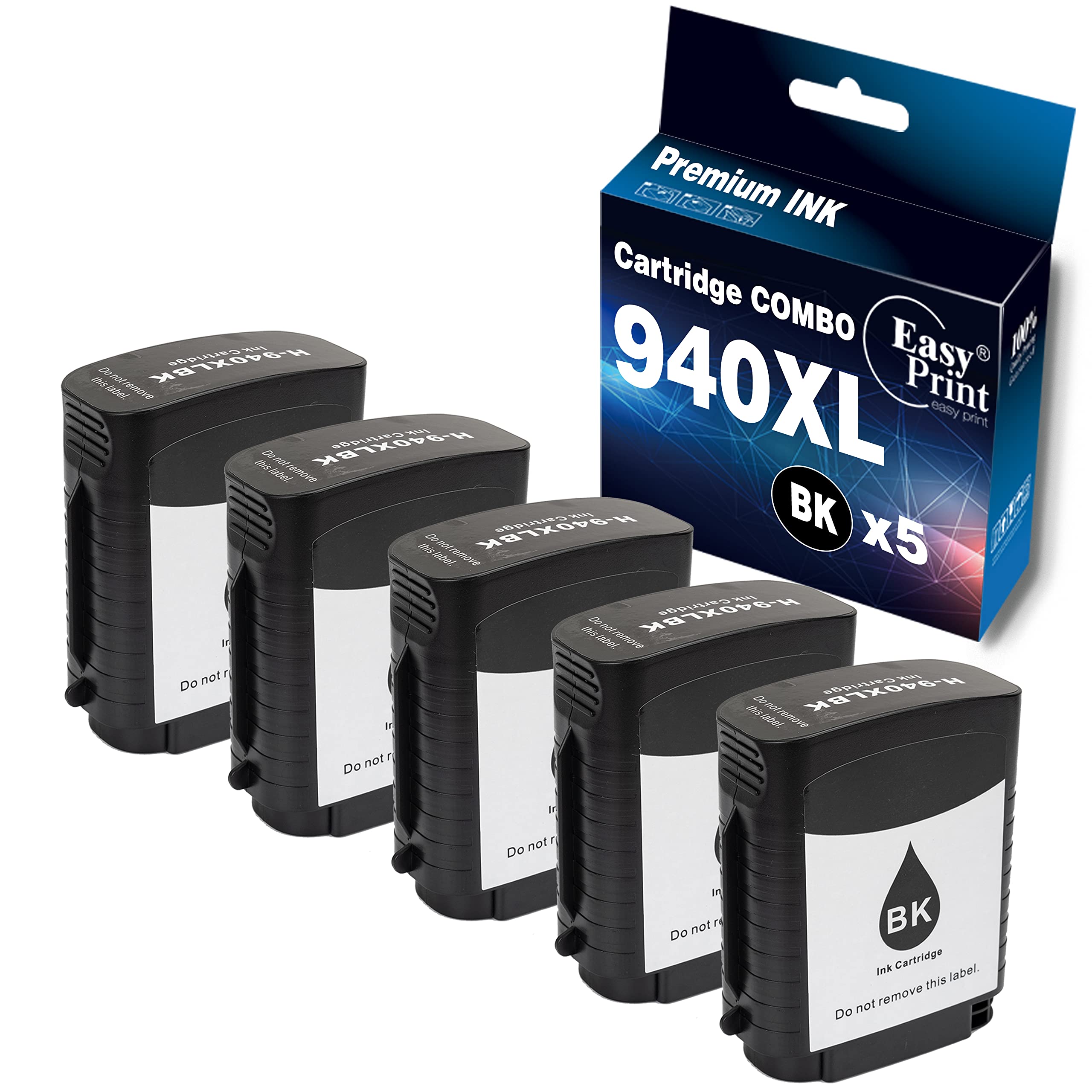 EASYPRINT (5 Black) High Yield Compatible 940/940XL Ink Cartridges for HP OfficeJet Pro 8000/8500/8500A Printers - 5 Pack - Perfect for Home Office & Small Business Printing Needs