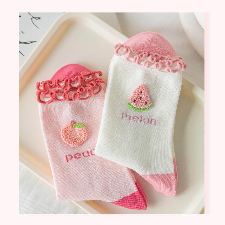 Funny Cute Fruit Ruffle Socks for Girls 8-10 Years Old - Comfortable Cotton Ankle Socks for School, Play & Everyday Wear