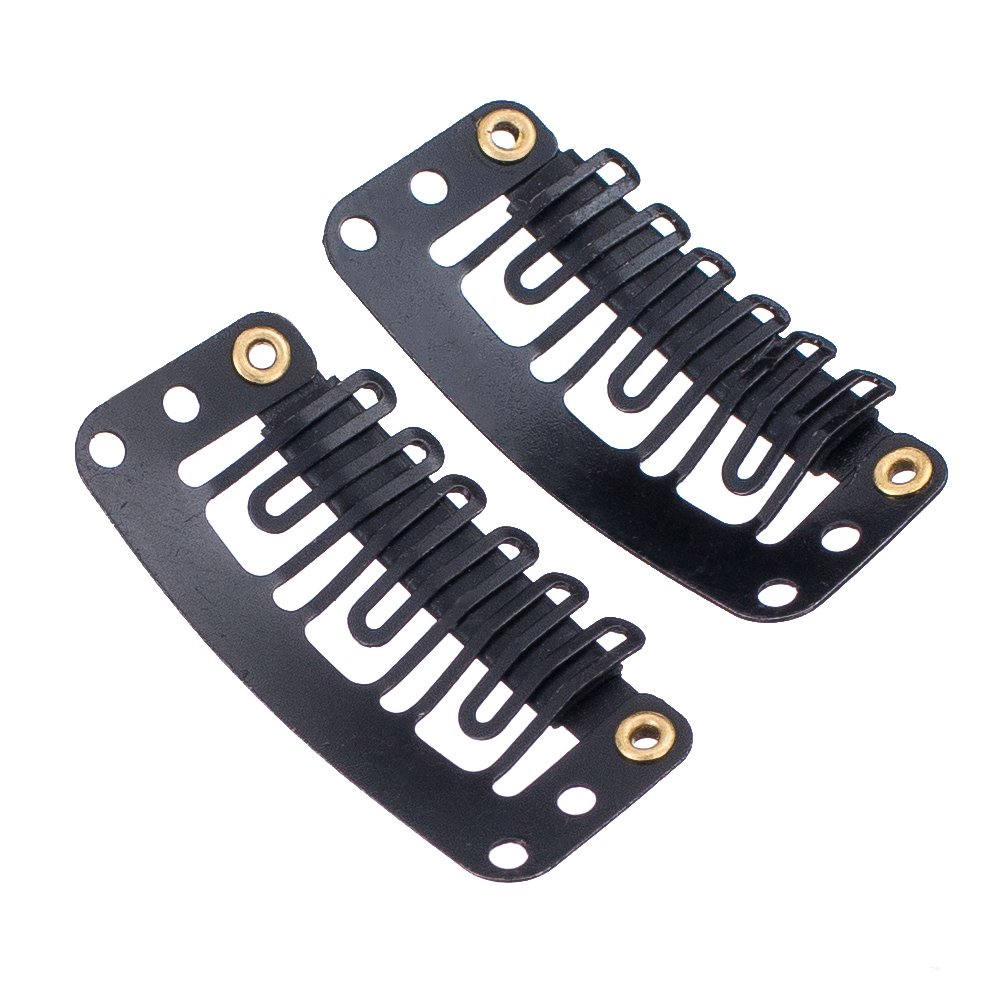 100 Pcs U-Shape Metallic Snap Hair Clips for Extensions, DIY Wig Making, Hairpieces - Black Rubber Coated 6-Hole Snap Comb Clips (Great for Cosplay, Daily Styling & Hair Accessories)