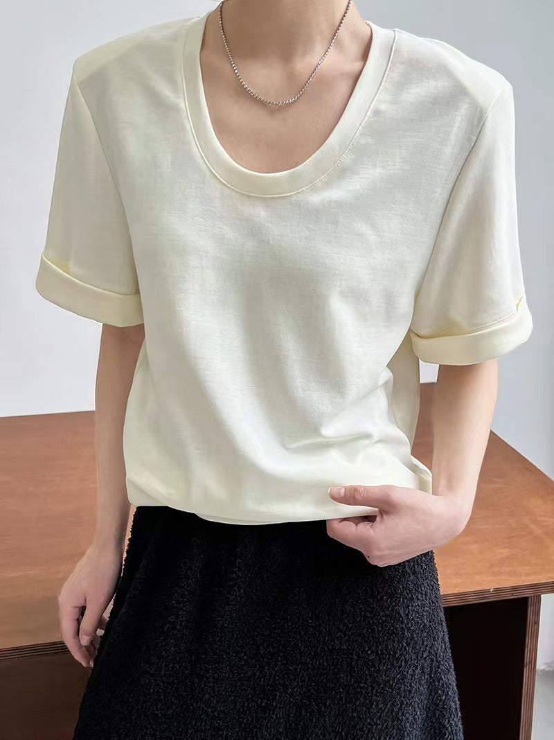 Lovevop Women's Basic Slouchy Loose Cuffed T-Shirt - Casual Oversized Tee for Everyday Wear, Lounge & Street Style Outfits